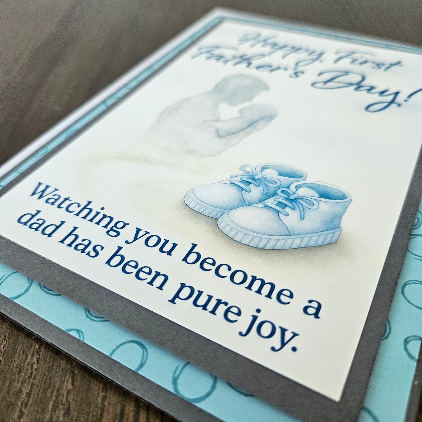 First Father’s Day Card, Handmade Heartfelt Greeting Card For New Dad, Baby Son, Blue Booties