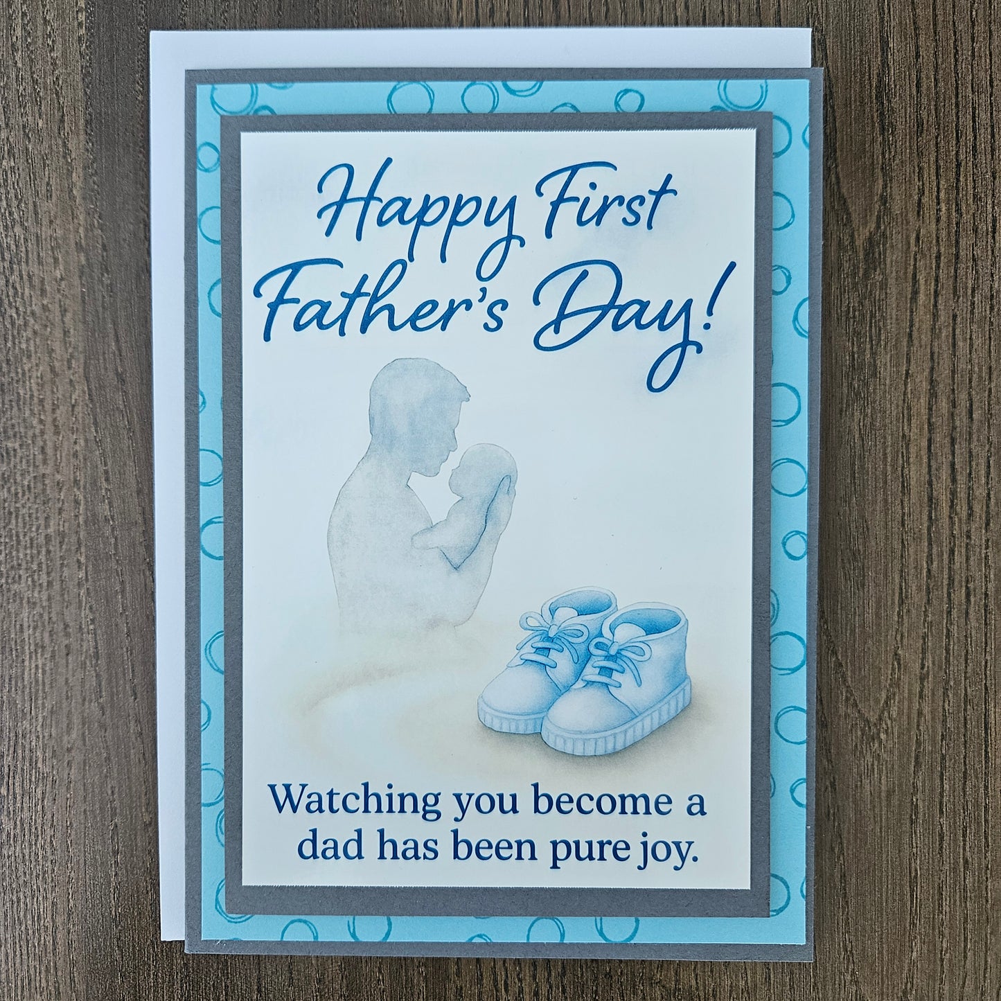First Father’s Day Card, Handmade Heartfelt Greeting Card For New Dad, Baby Son, Blue Booties