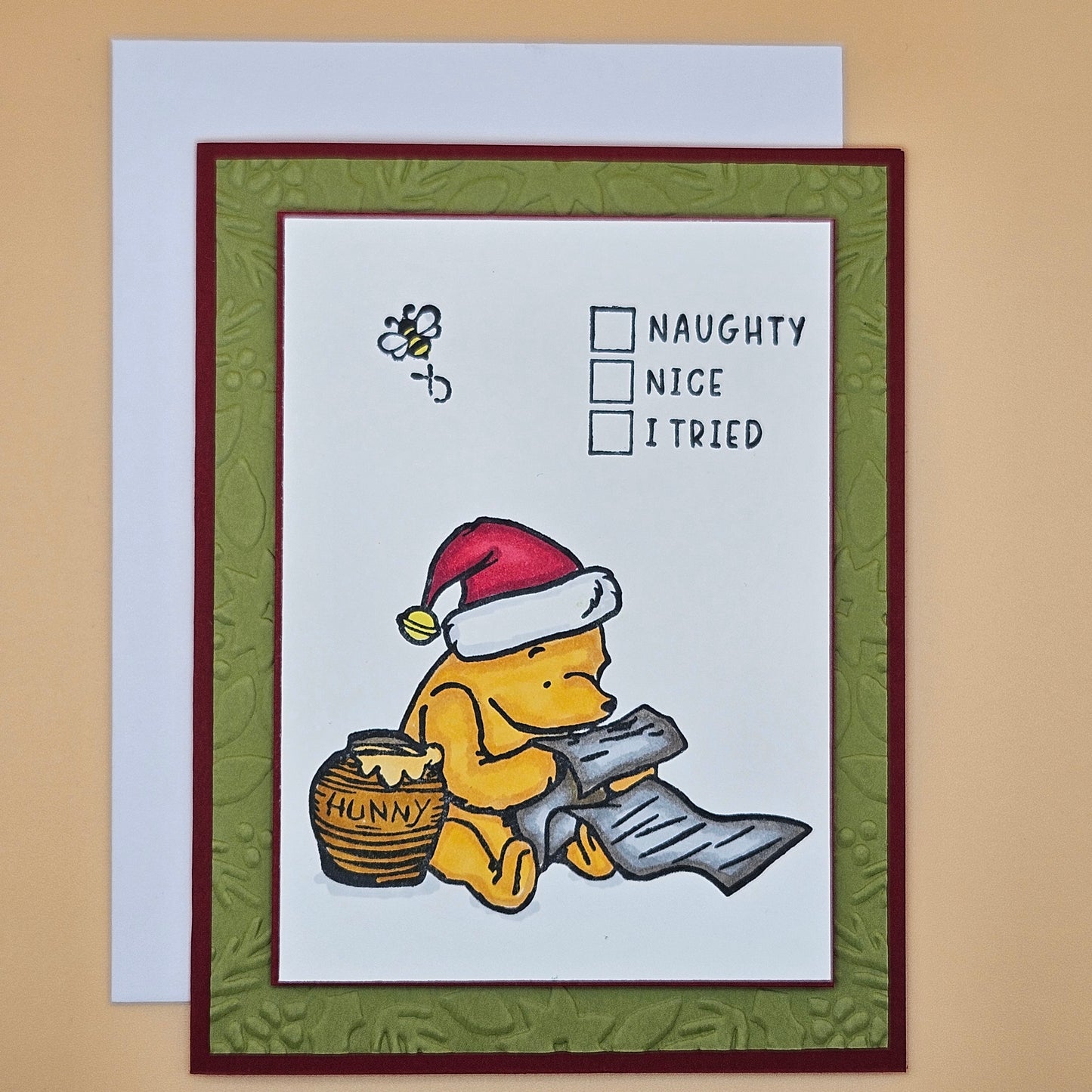 Handmade Winnie the Pooh Christmas Card, Funny Holiday Greeting Card, Naughty Nice I Tried