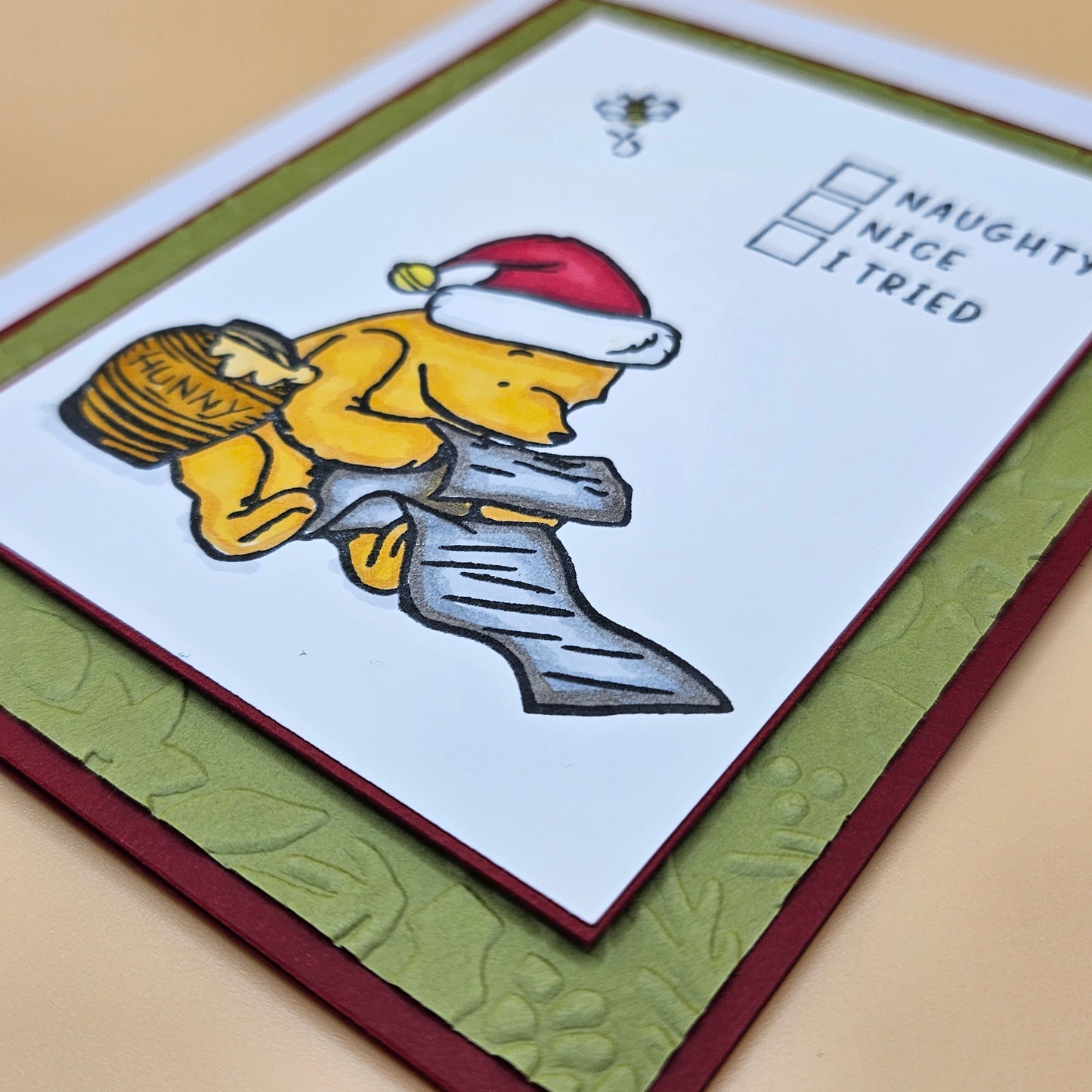 Handmade Winnie the Pooh Christmas Card, Funny Holiday Greeting Card, Naughty Nice I Tried