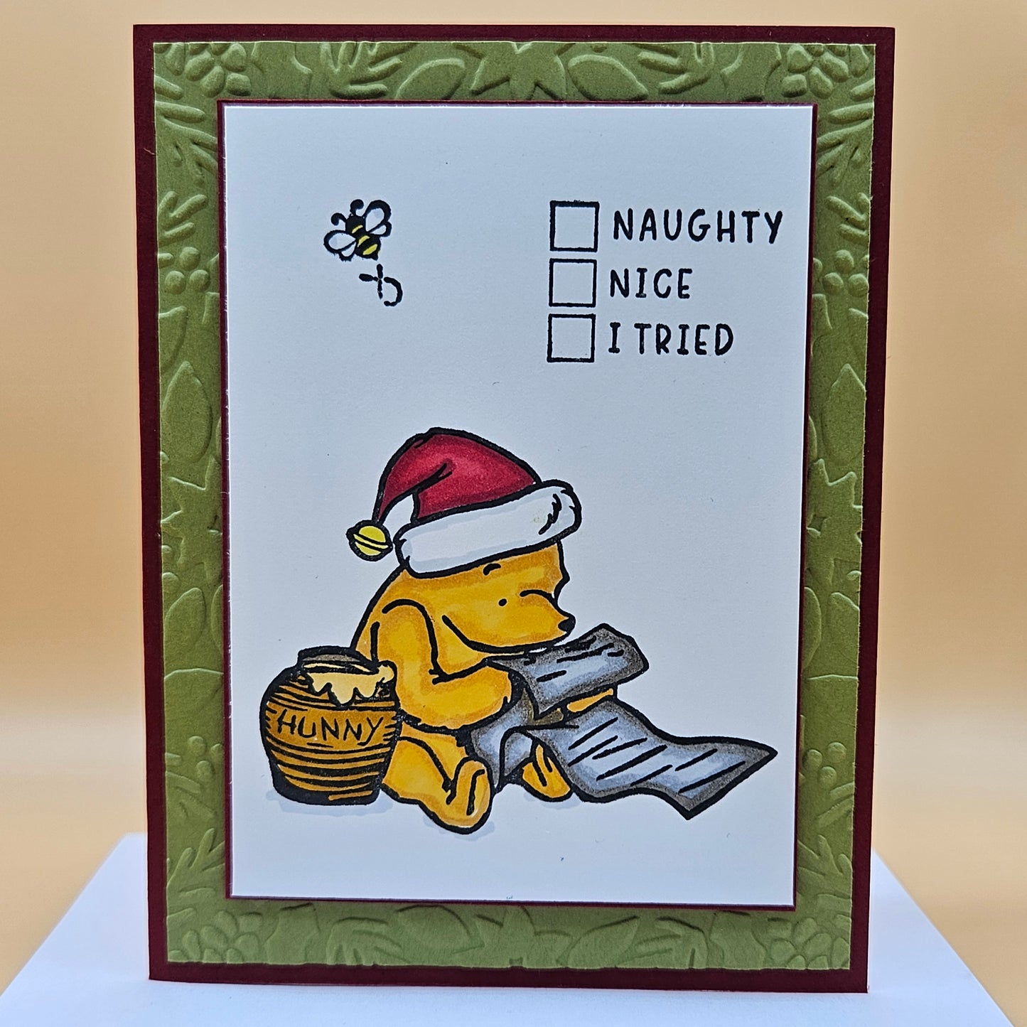 Handmade Winnie the Pooh Christmas Card, Funny Holiday Greeting Card, Naughty Nice I Tried