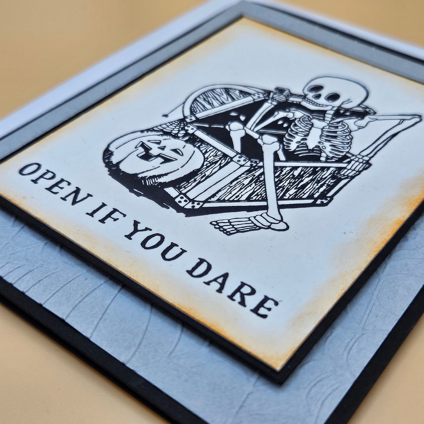 Halloween Card for Friends and Family, Handmade Spooky Greeting Card, Skeleton in Chest