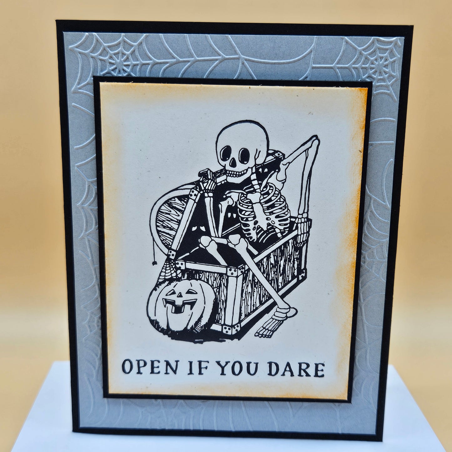 Halloween Card for Friends and Family, Handmade Spooky Greeting Card, Skeleton in Chest
