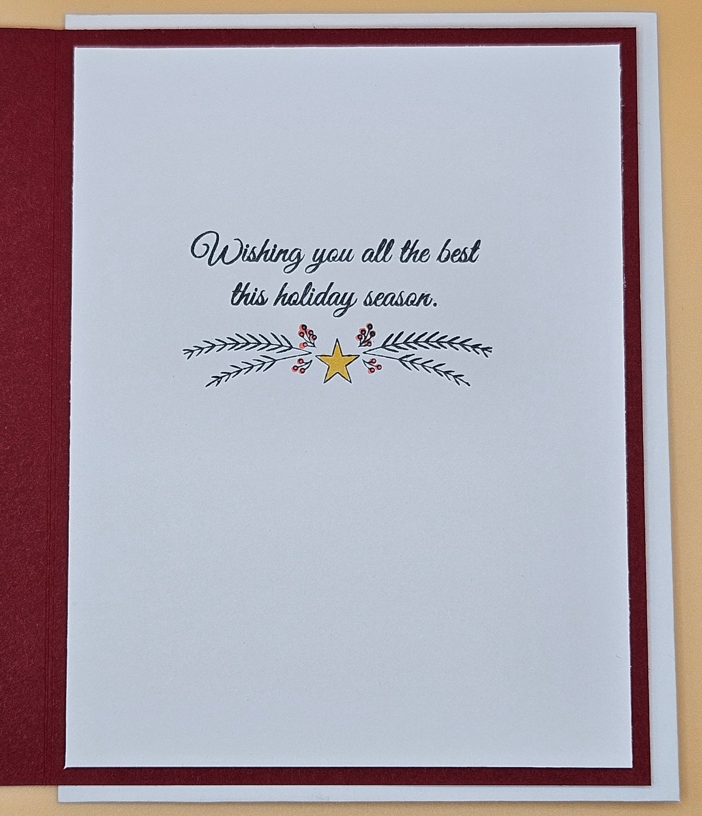 Handmade Christmas Card, Hand Colored Poinsettia & Pinecone Greeting Card