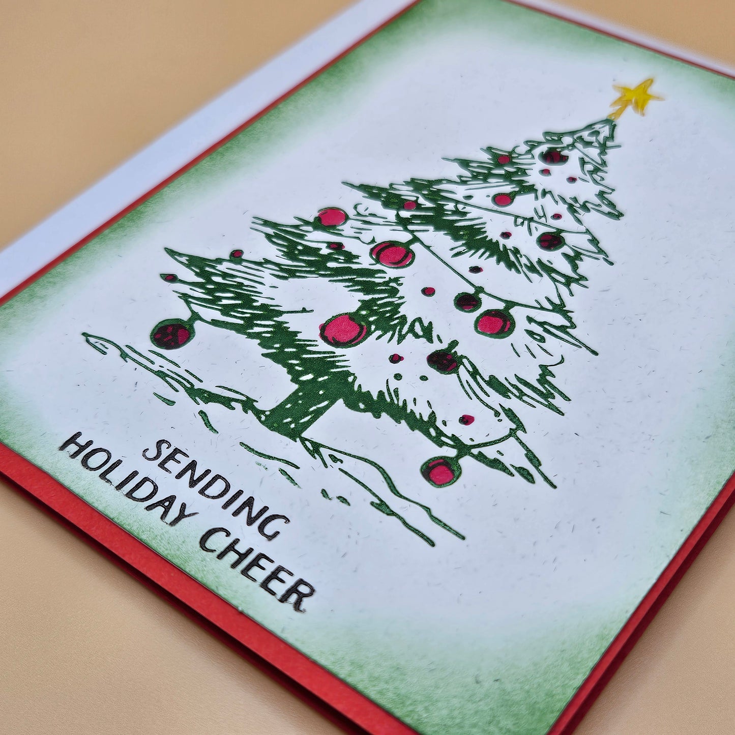 Handmade Christmas Card, Hand Colored Holiday Tree Greeting Card