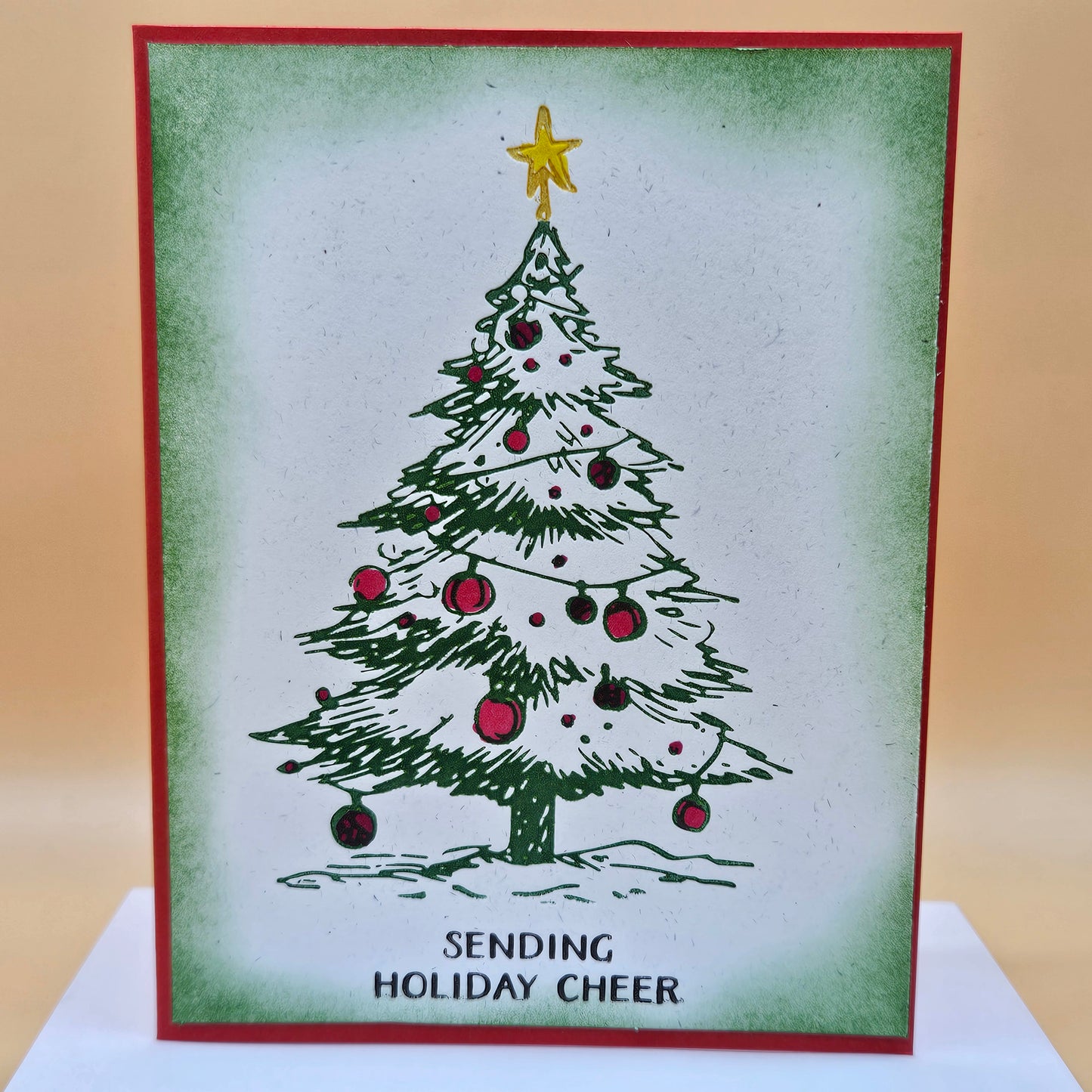 Handmade Christmas Card, Hand Colored Holiday Tree Greeting Card