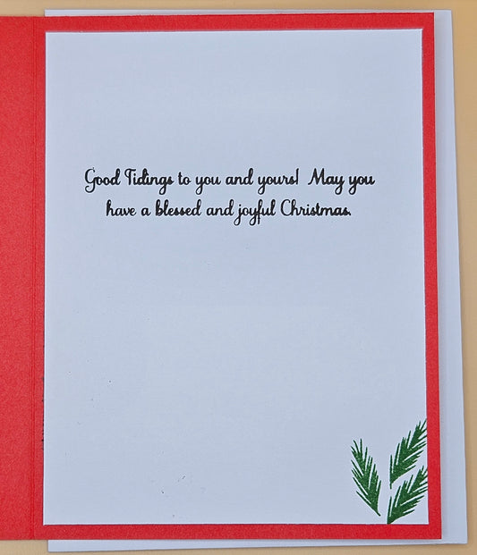 Handmade Christmas Card, Hand Colored Holiday Tree Greeting Card