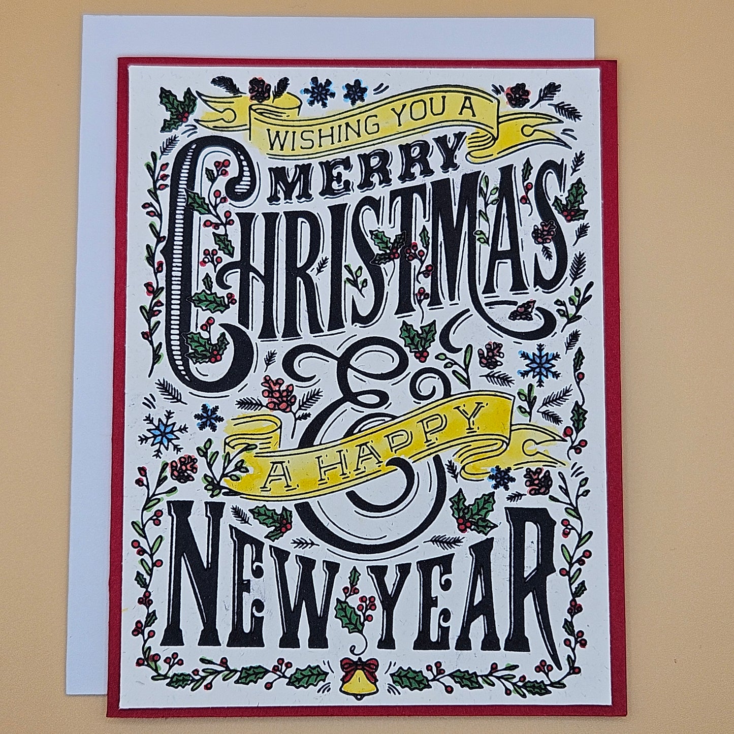 Handmade Christmas Card, Happy New Year Card Festive Holiday Greeting Card