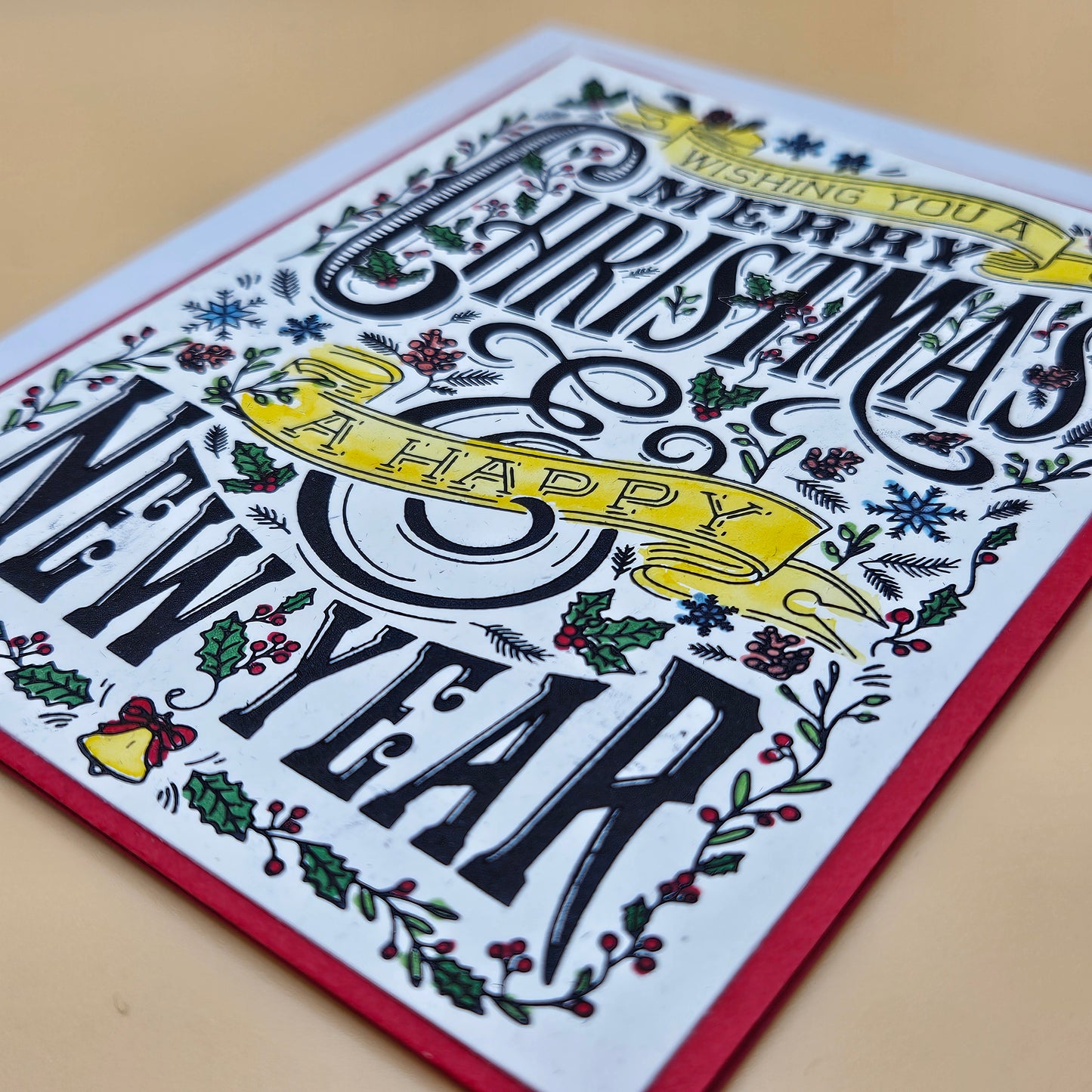 Handmade Christmas Card, Happy New Year Card Festive Holiday Greeting Card