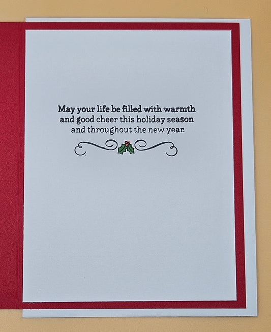 Handmade Christmas Card, Happy New Year Card Festive Holiday Greeting Card Tiddly Pom Cards