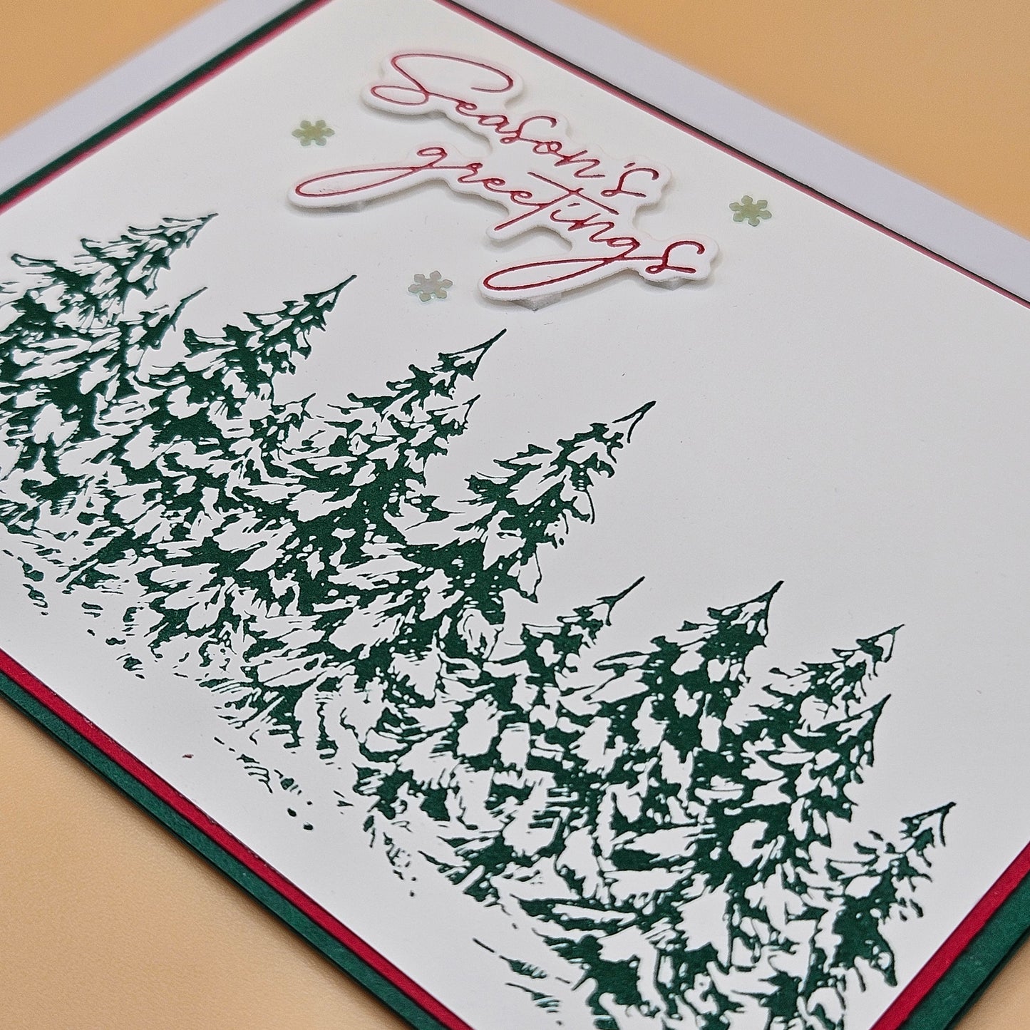 Handmade Christmas Card, Season’s Greetings Winter Pine Forest Greeting Card