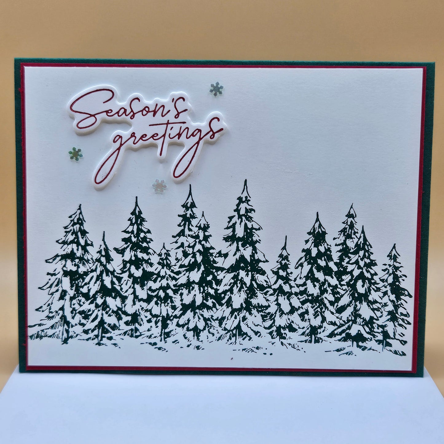 Handmade Christmas Card, Season’s Greetings Winter Pine Forest Greeting Card