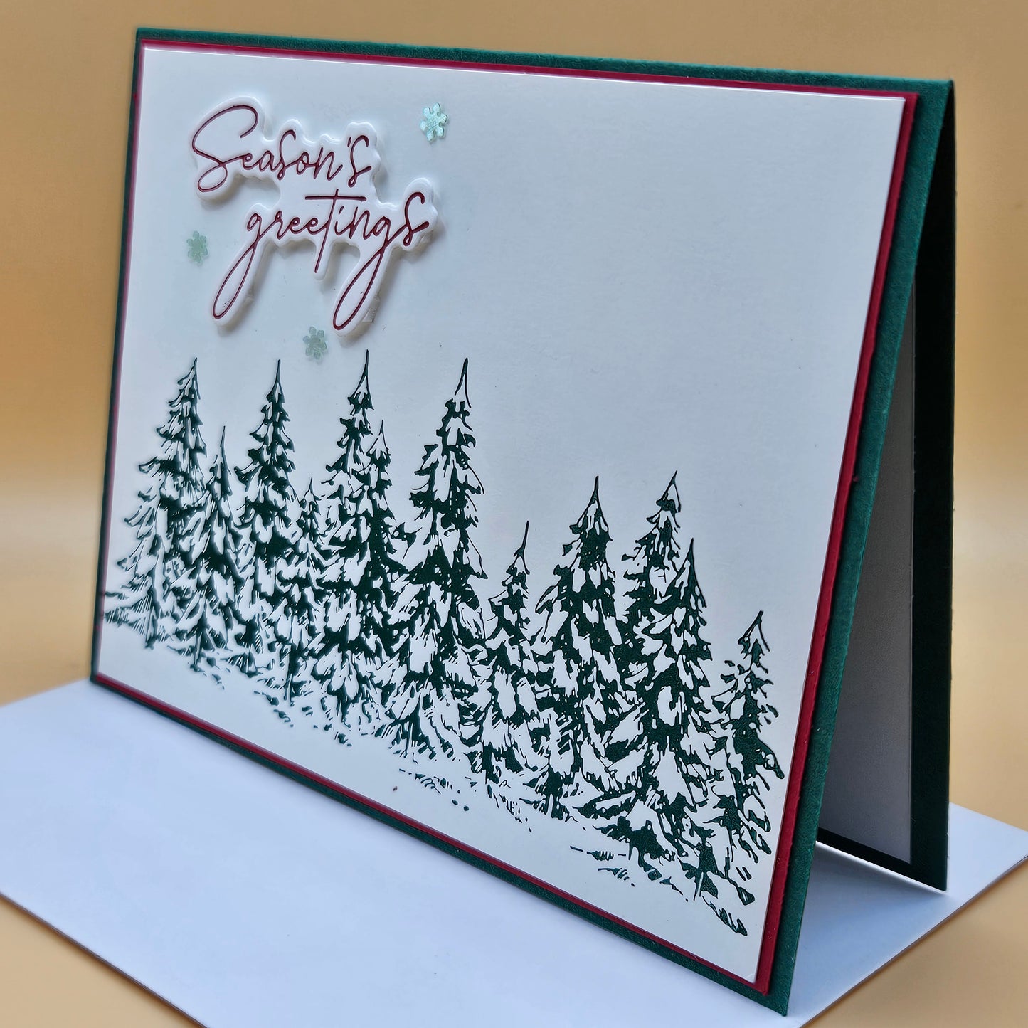 Handmade Christmas Card, Season’s Greetings Winter Pine Forest Greeting Card