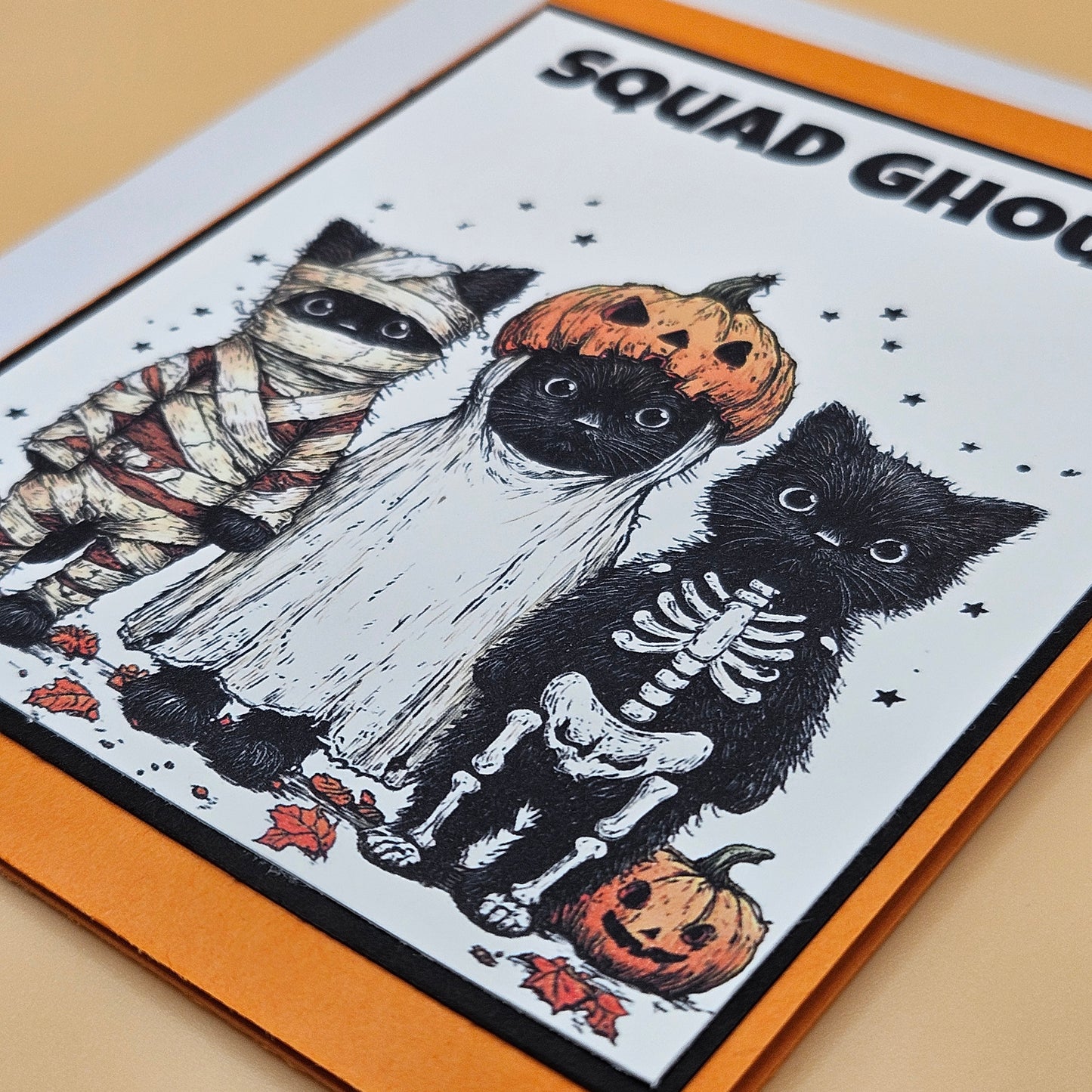 Handmade Halloween Card, Funny Greeting Card with Inside Message, Squad Ghouls Cats