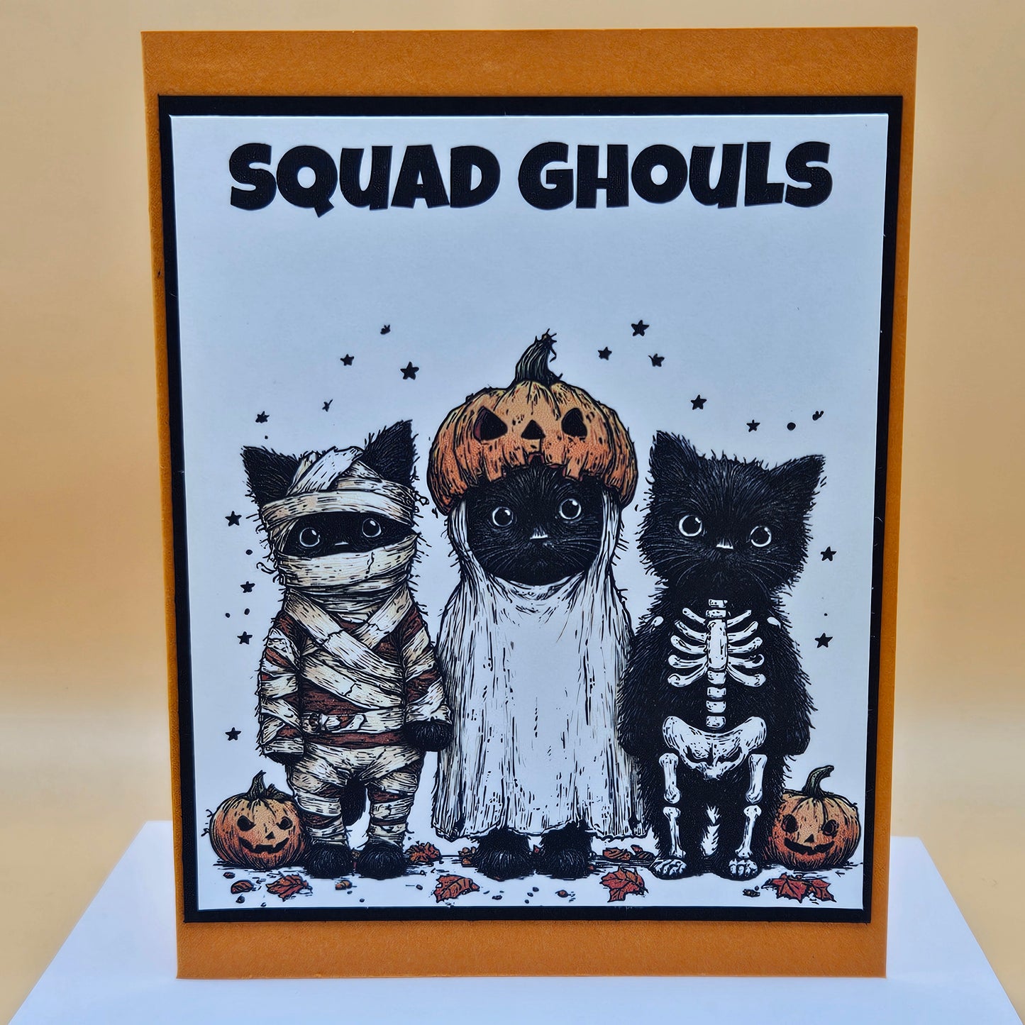 Handmade Halloween Card, Funny Greeting Card with Inside Message, Squad Ghouls Cats