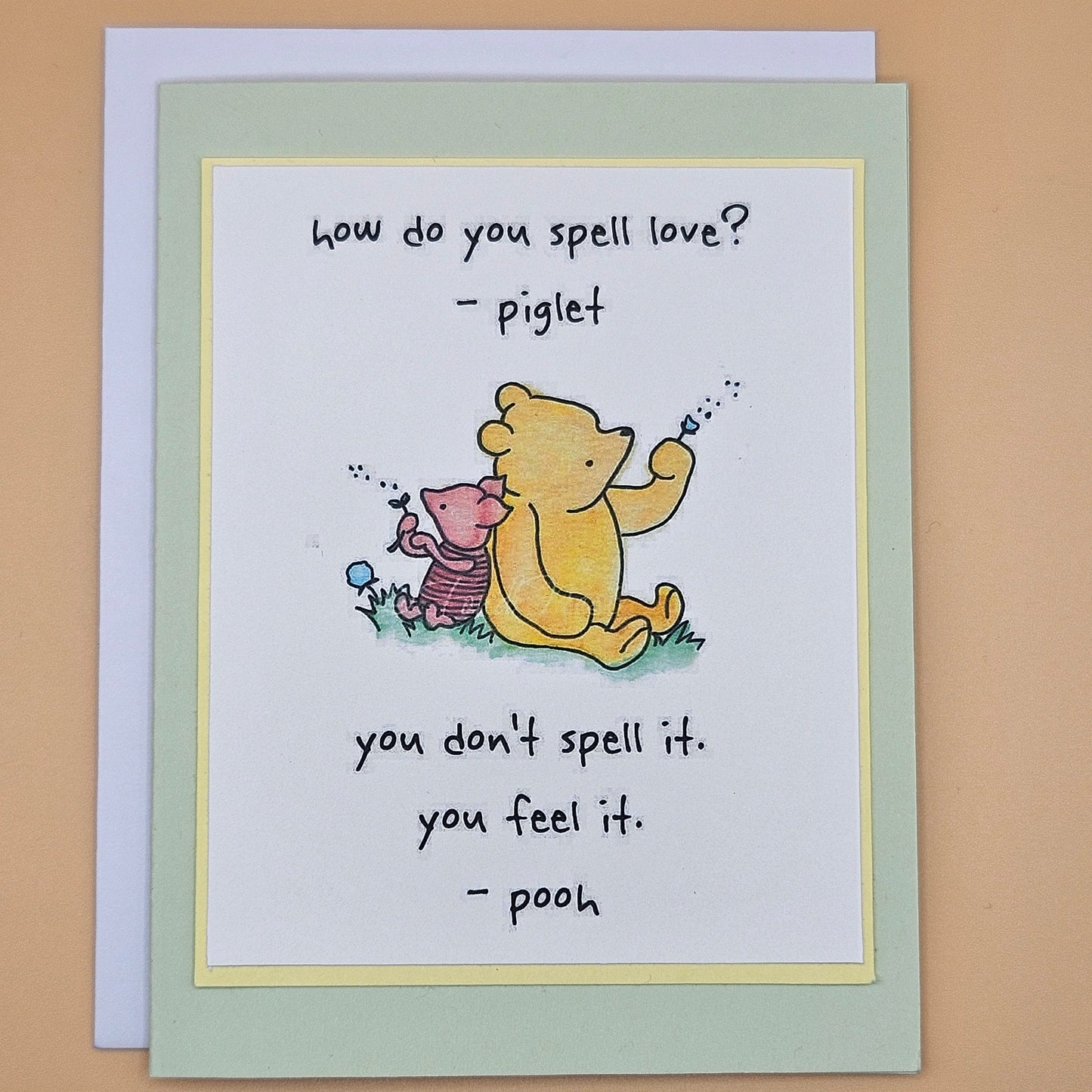 Winnie the Pooh Card for Friends, Handmade Friendship Greeting Card, Piglet’s Love Quote Card