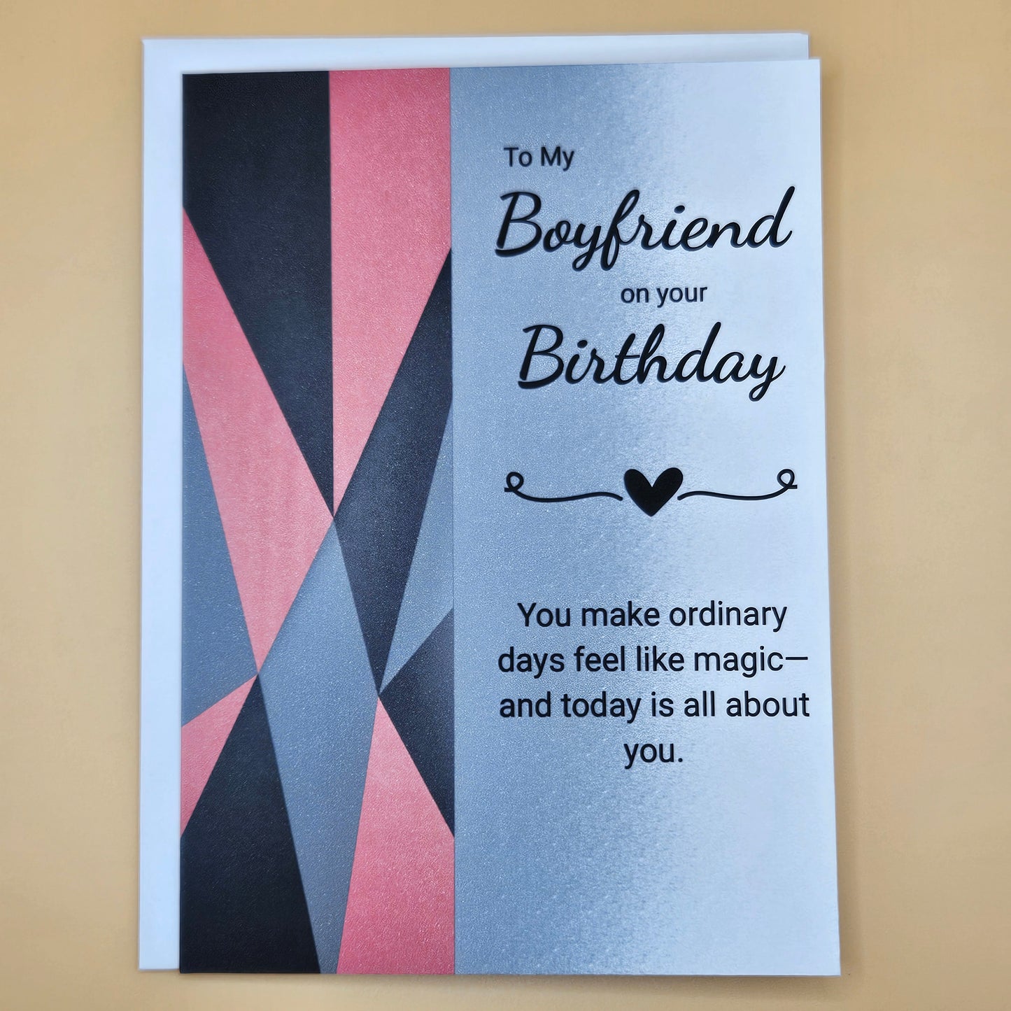 Birthday Card for Boyfriend, Romantic Greeting Card for Him with Heartfelt Message, Red Geometric Masculine Card