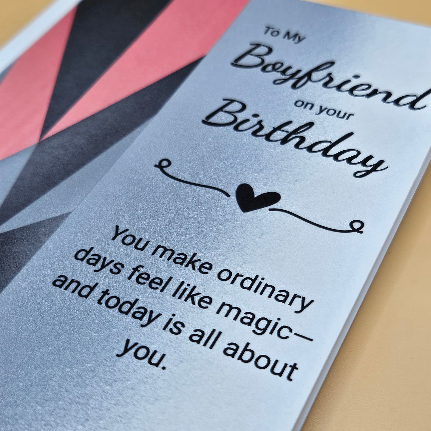 Birthday Card for Boyfriend, Romantic Greeting Card for Him with Heartfelt Message, Red Geometric Masculine Card