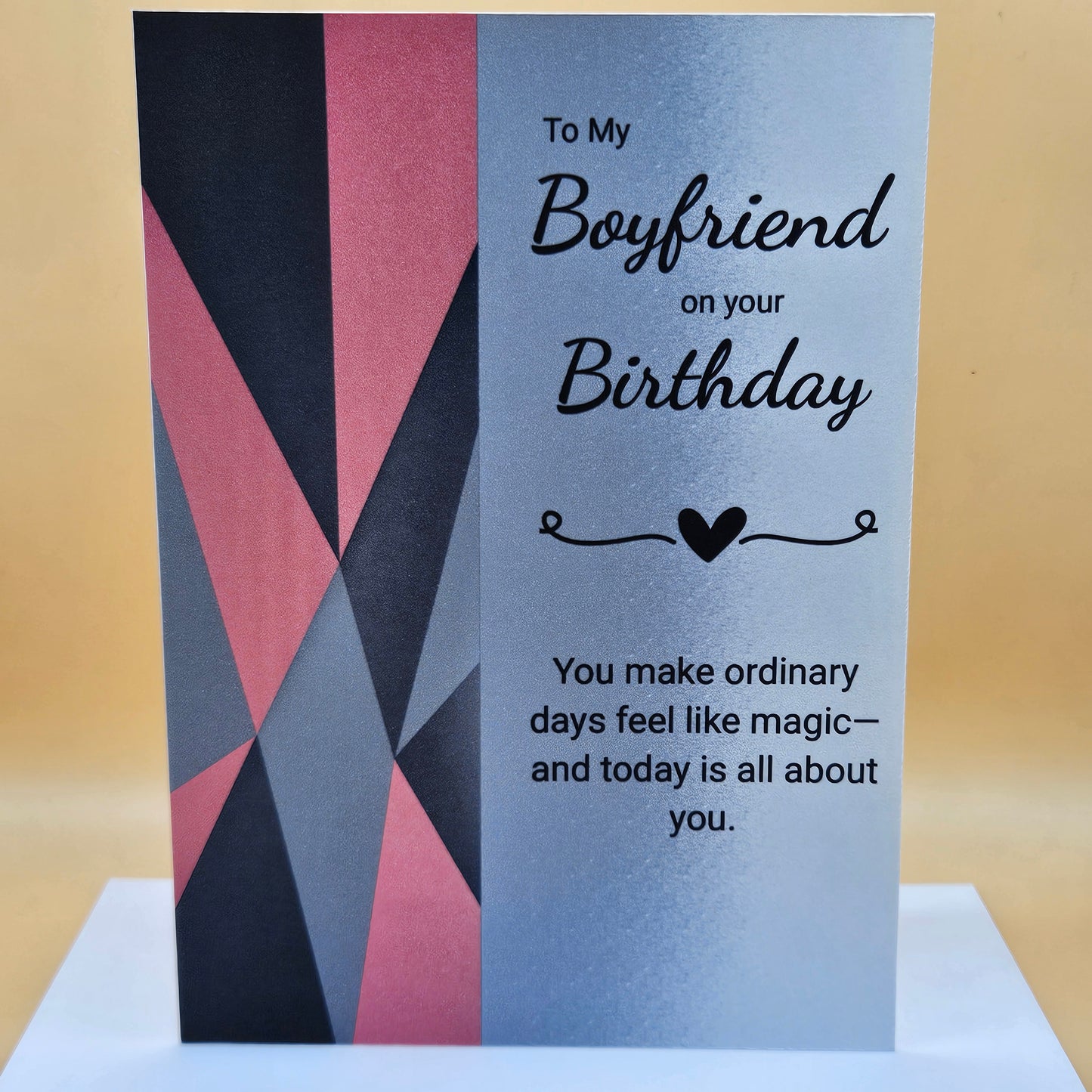 Birthday Card for Boyfriend, Romantic Greeting Card for Him with Heartfelt Message, Red Geometric Masculine Card