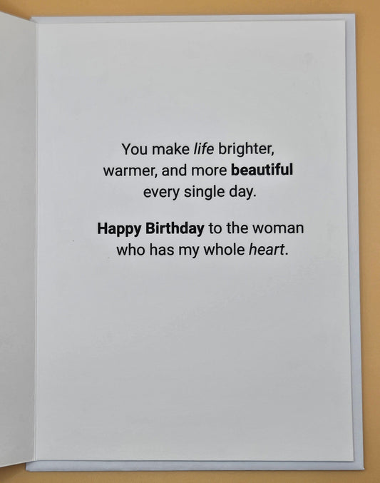 Birthday Card for Wife, Romantic Greeting Card, Heartfelt Message for Her, Pink Hearts Tiddly Pom Cards