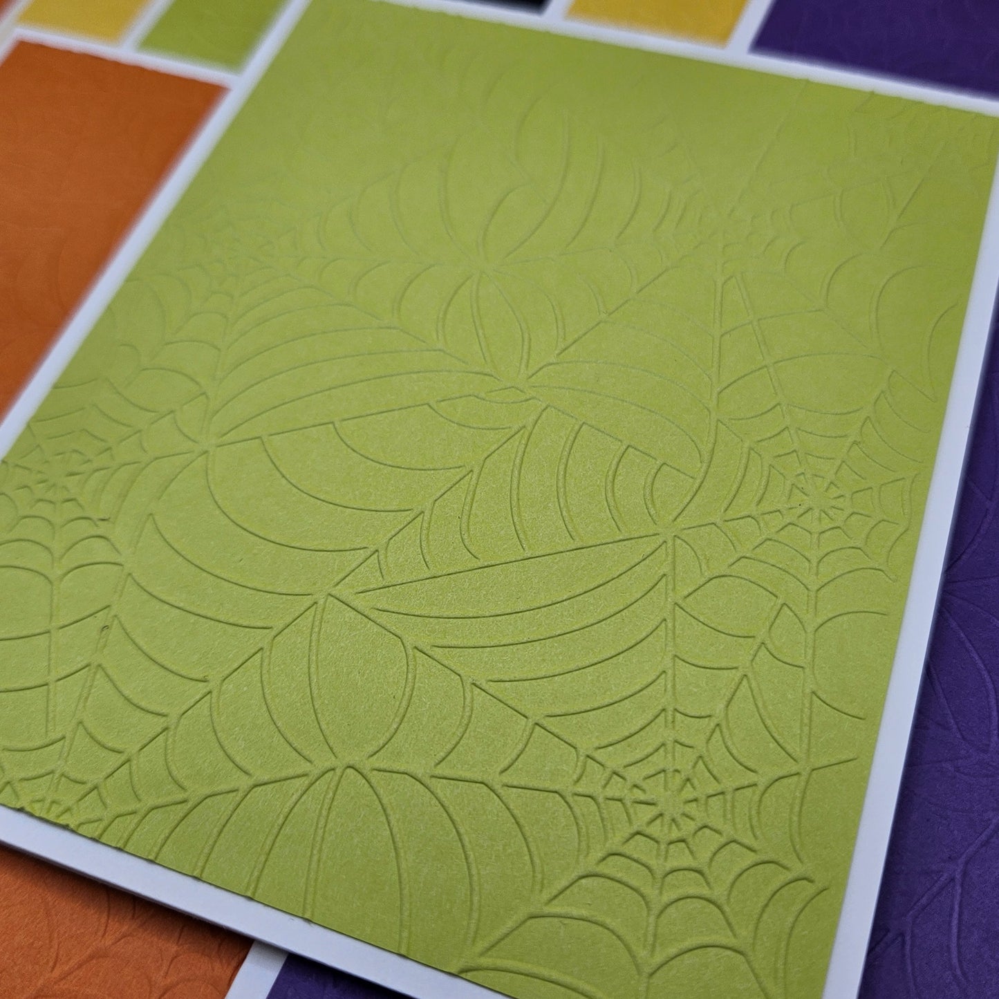 Embossed Halloween Note Cards, Handmade Spiderweb Stationery Set of 10 in Fall Colors