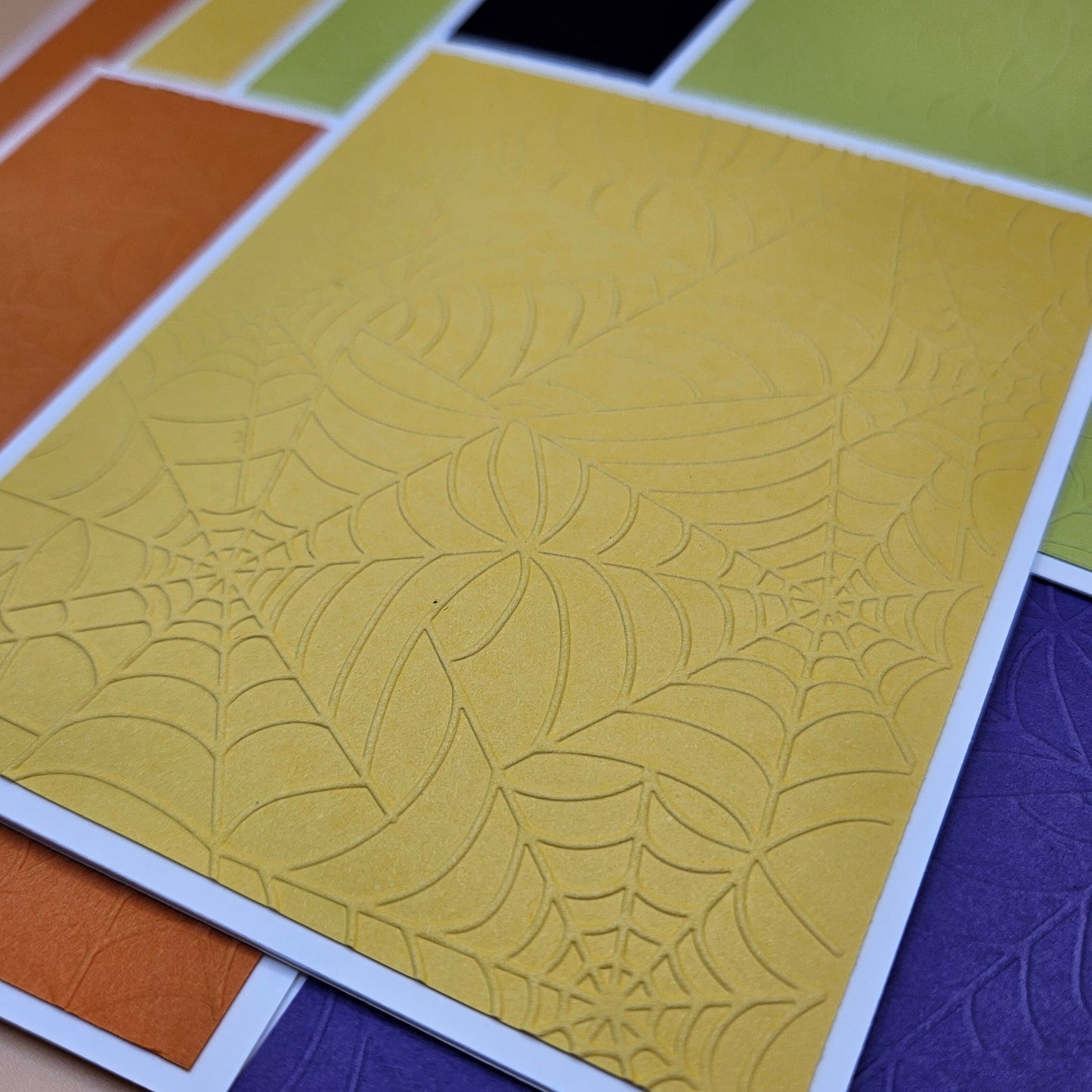 Embossed Halloween Note Cards, Handmade Spiderweb Stationery Set of 10 in Fall Colors