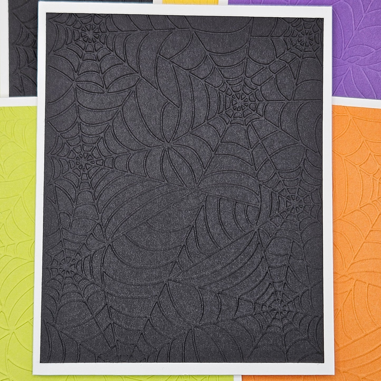 Embossed Halloween Note Cards, Handmade Spiderweb Stationery Set of 10 in Fall Colors