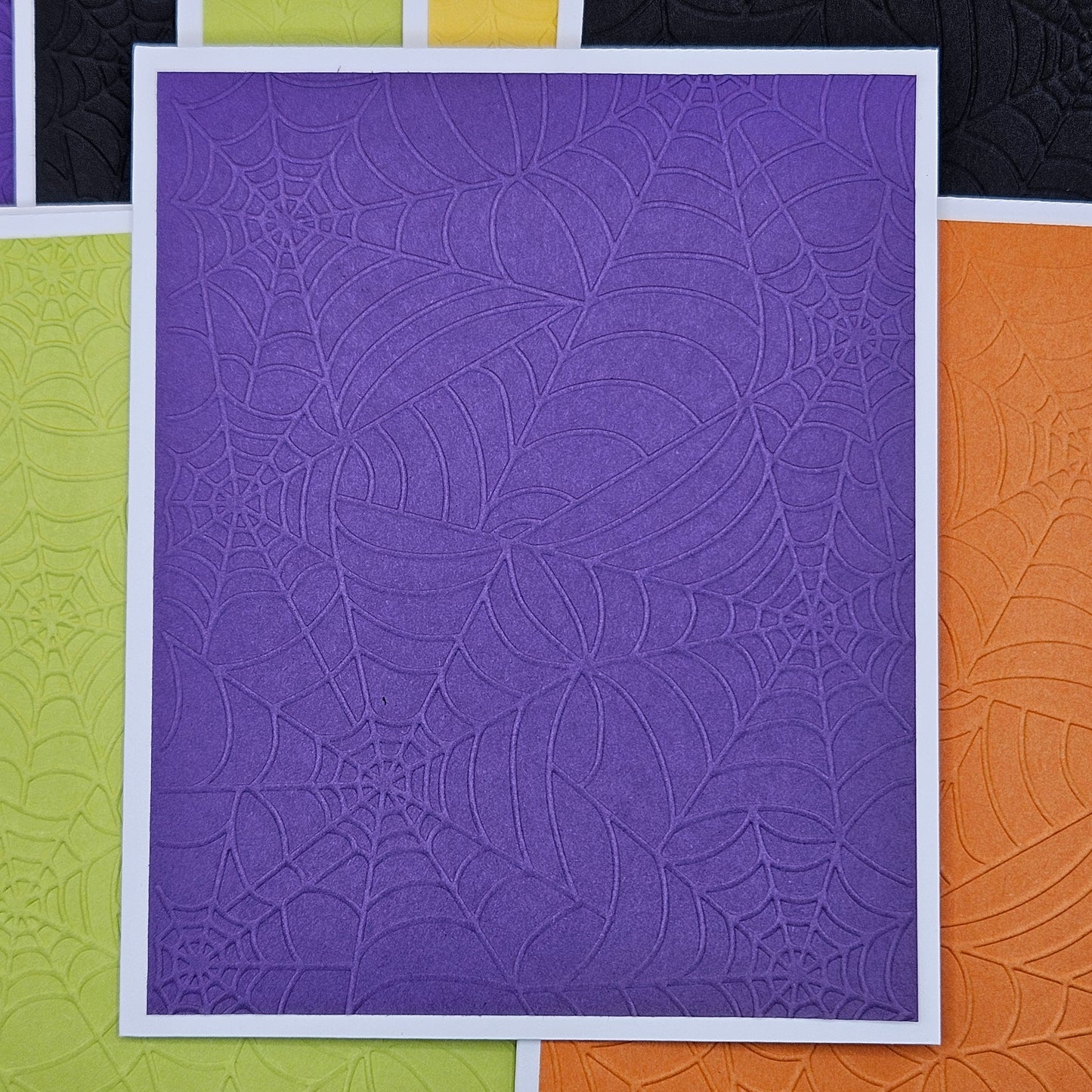 Embossed Halloween Note Cards, Handmade Spiderweb Stationery Set of 10 in Fall Colors
