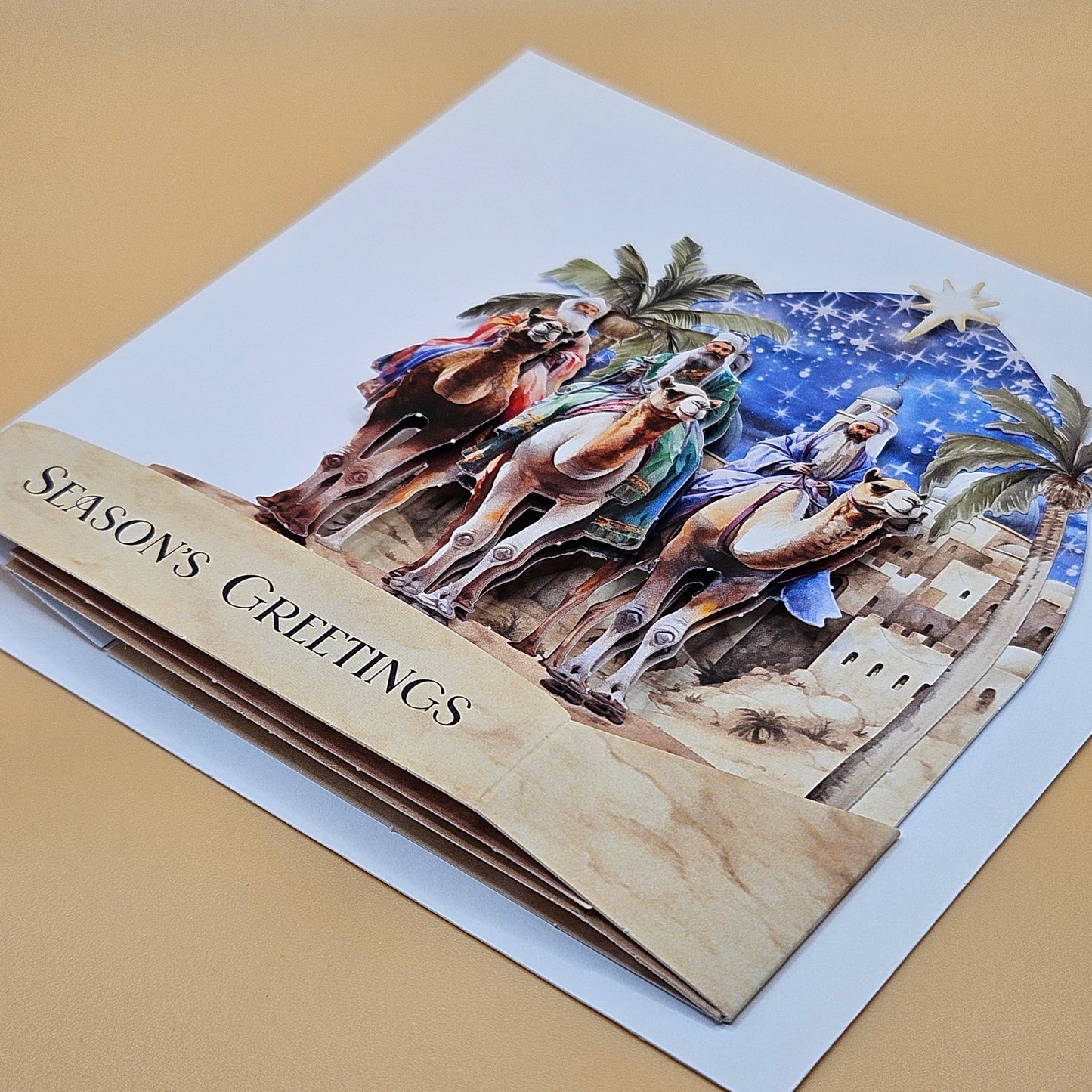 Handmade Pop-Up Christmas Card, 3D Decoupage Season’s Greetings with Three Wise Men