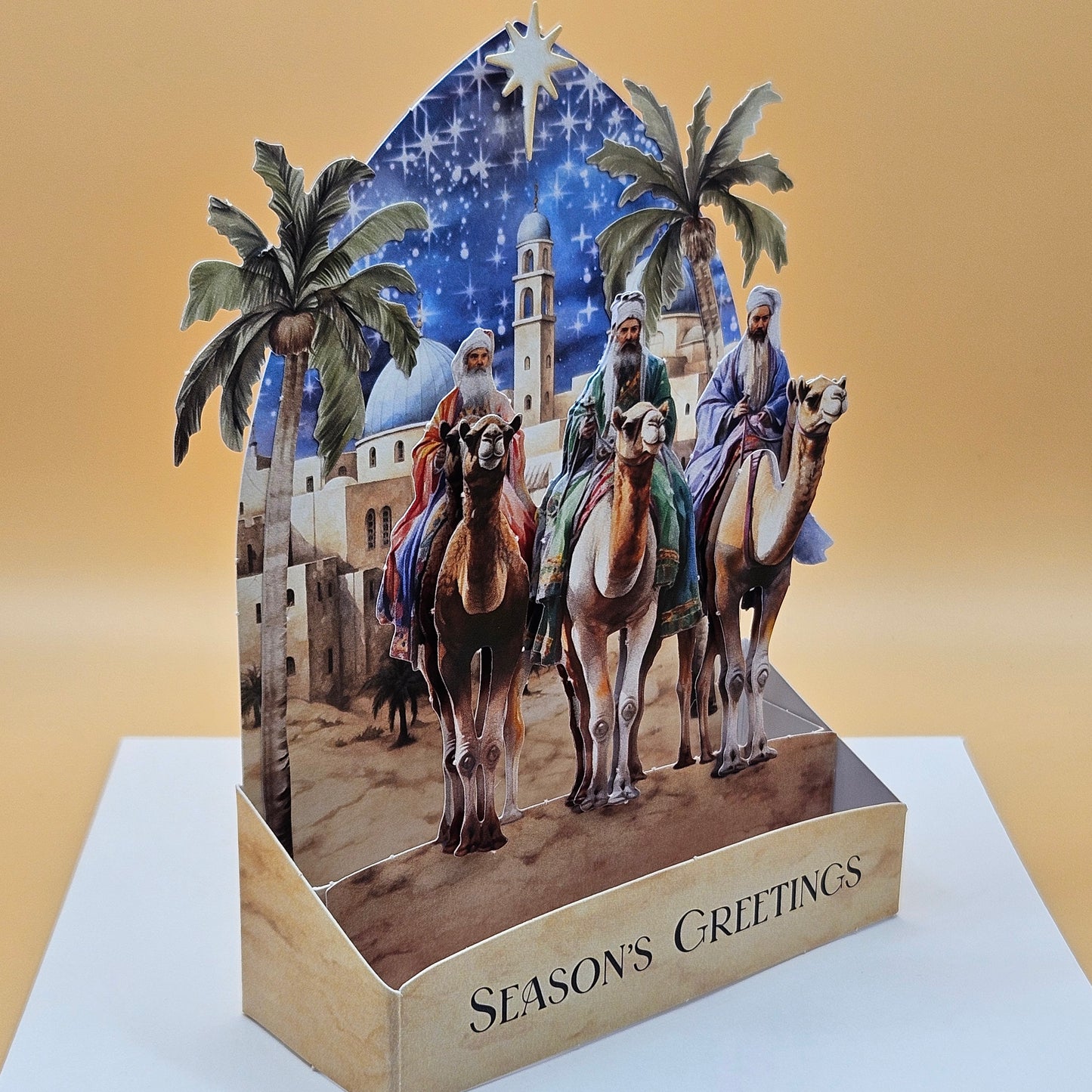 Handmade Pop-Up Christmas Card, 3D Decoupage Season’s Greetings with Three Wise Men