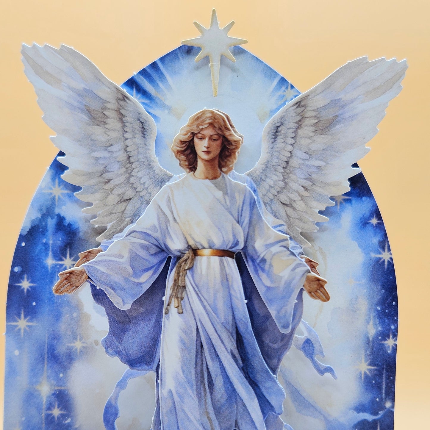 Handmade Pop-Up Christmas Card, 3D Decoupage “Christmas Blessings” Angel Nativity Scene