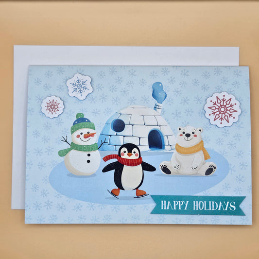 Handmade Pop-Up Christmas Card, Happy Holidays Igloo Scene