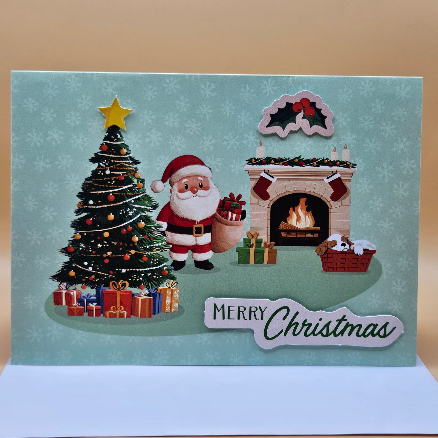 Handmade Pop-Up Christmas Card, Santa & Fireplace Holiday Greeting