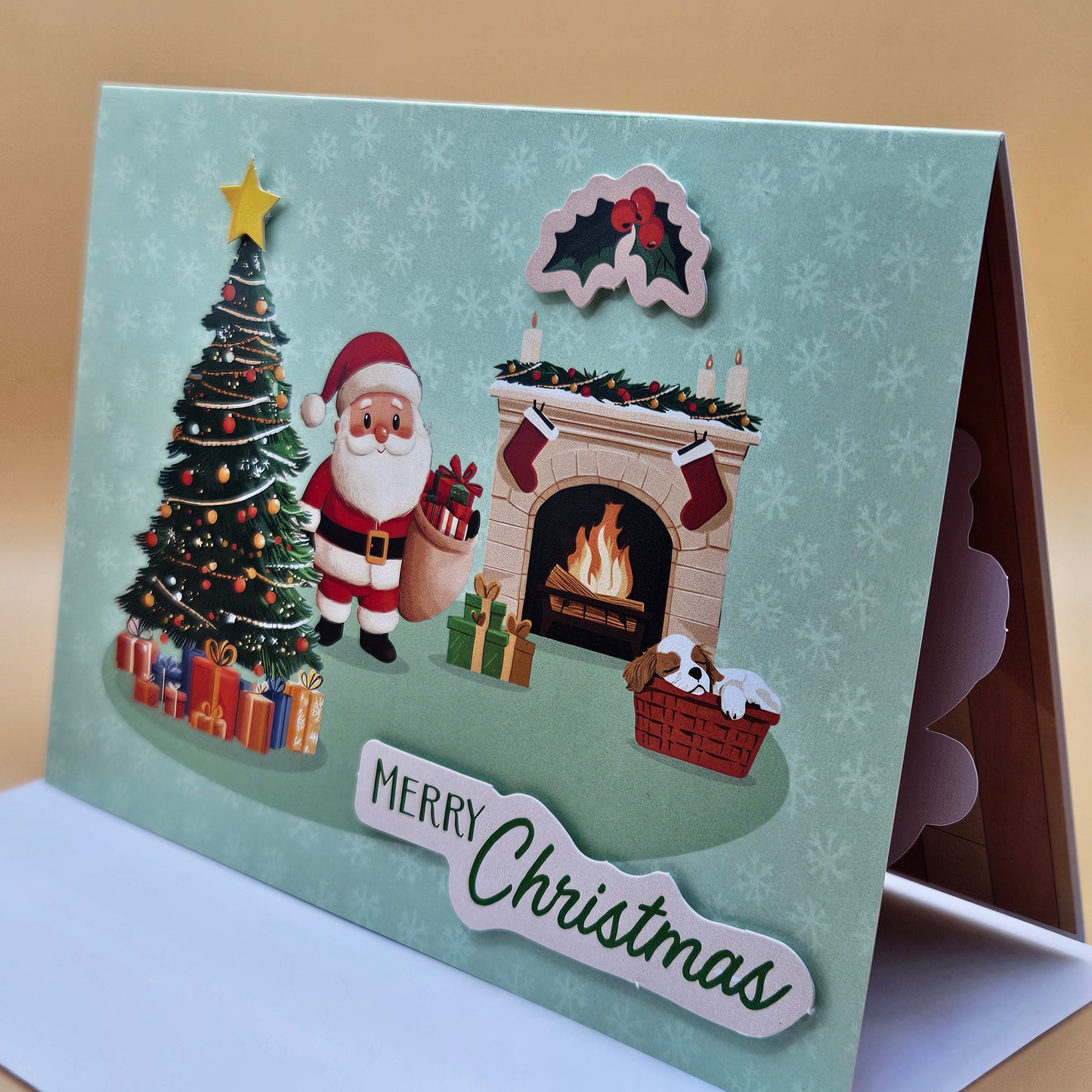 Handmade Pop-Up Christmas Card, Santa & Fireplace Holiday Greeting