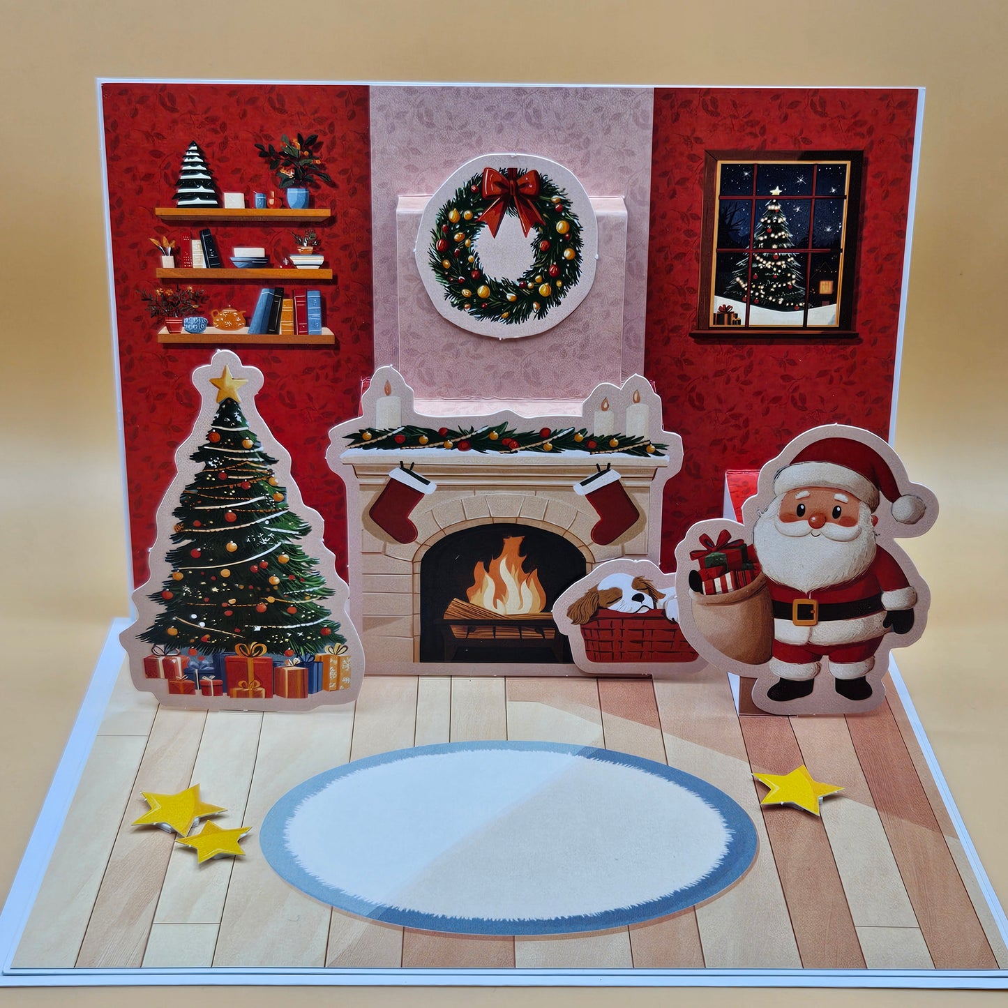 Handmade Pop-Up Christmas Card, Santa & Fireplace Holiday Greeting