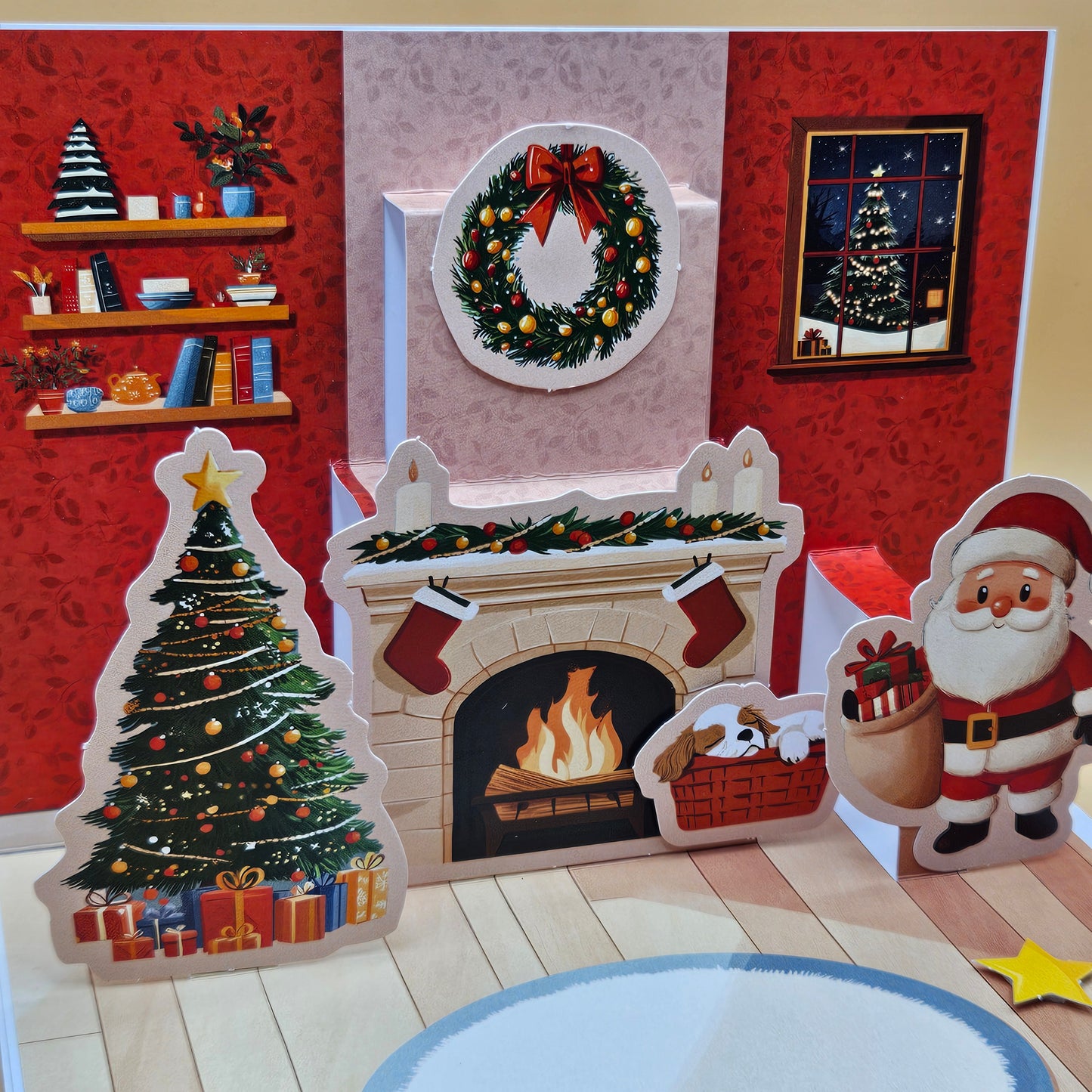 Handmade Pop-Up Christmas Card, Santa & Fireplace Holiday Greeting