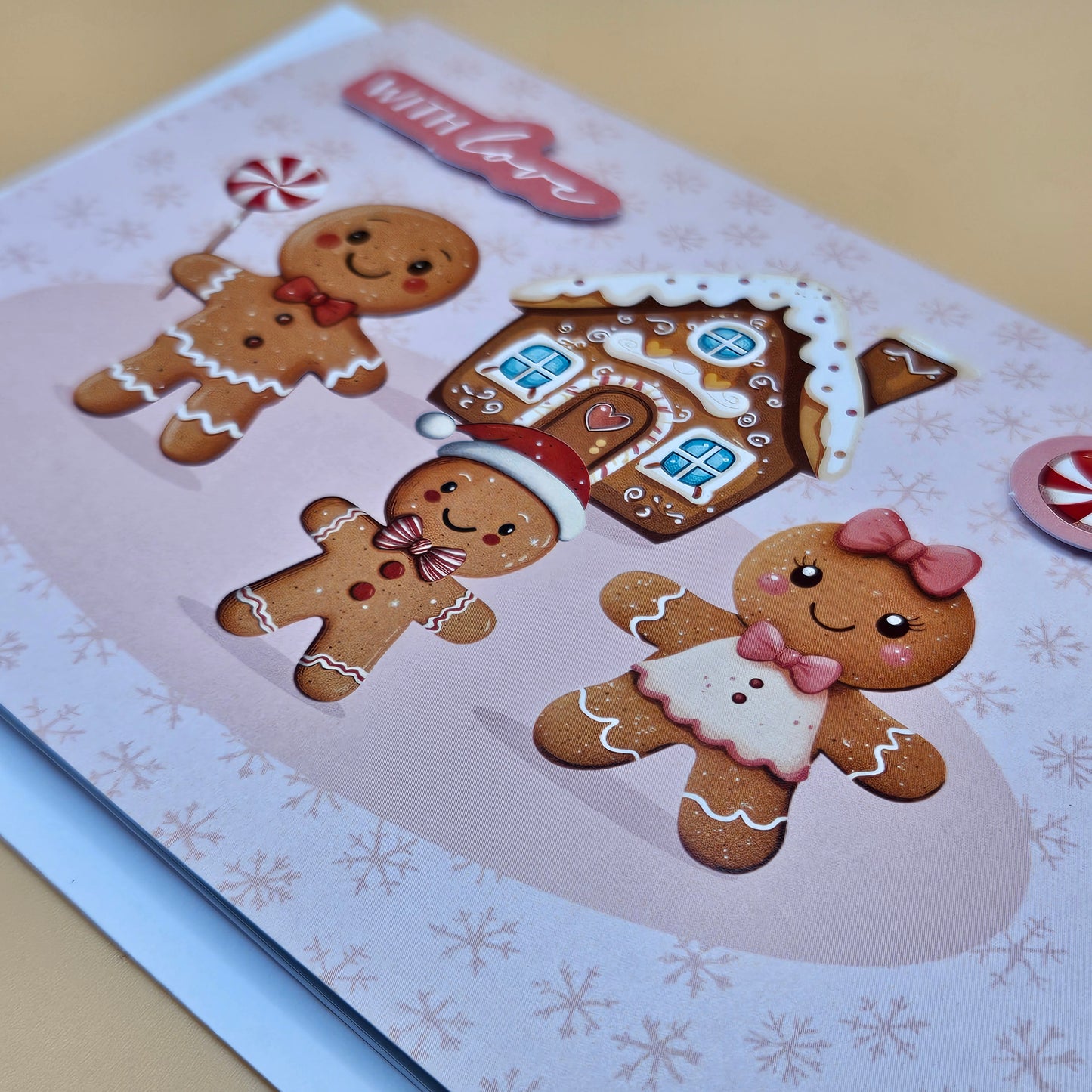 Handmade Pop-Up Christmas Card, Season’s Greetings, Gingerbread House & Family