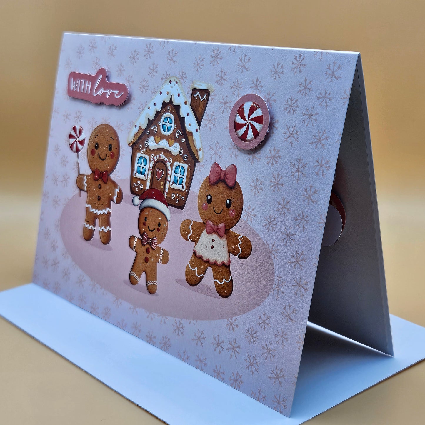 Handmade Pop-Up Christmas Card, Season’s Greetings, Gingerbread House & Family