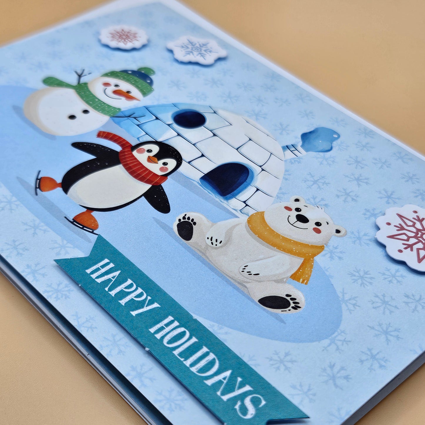 Handmade Pop-Up Christmas Card, Happy Holidays Igloo Scene