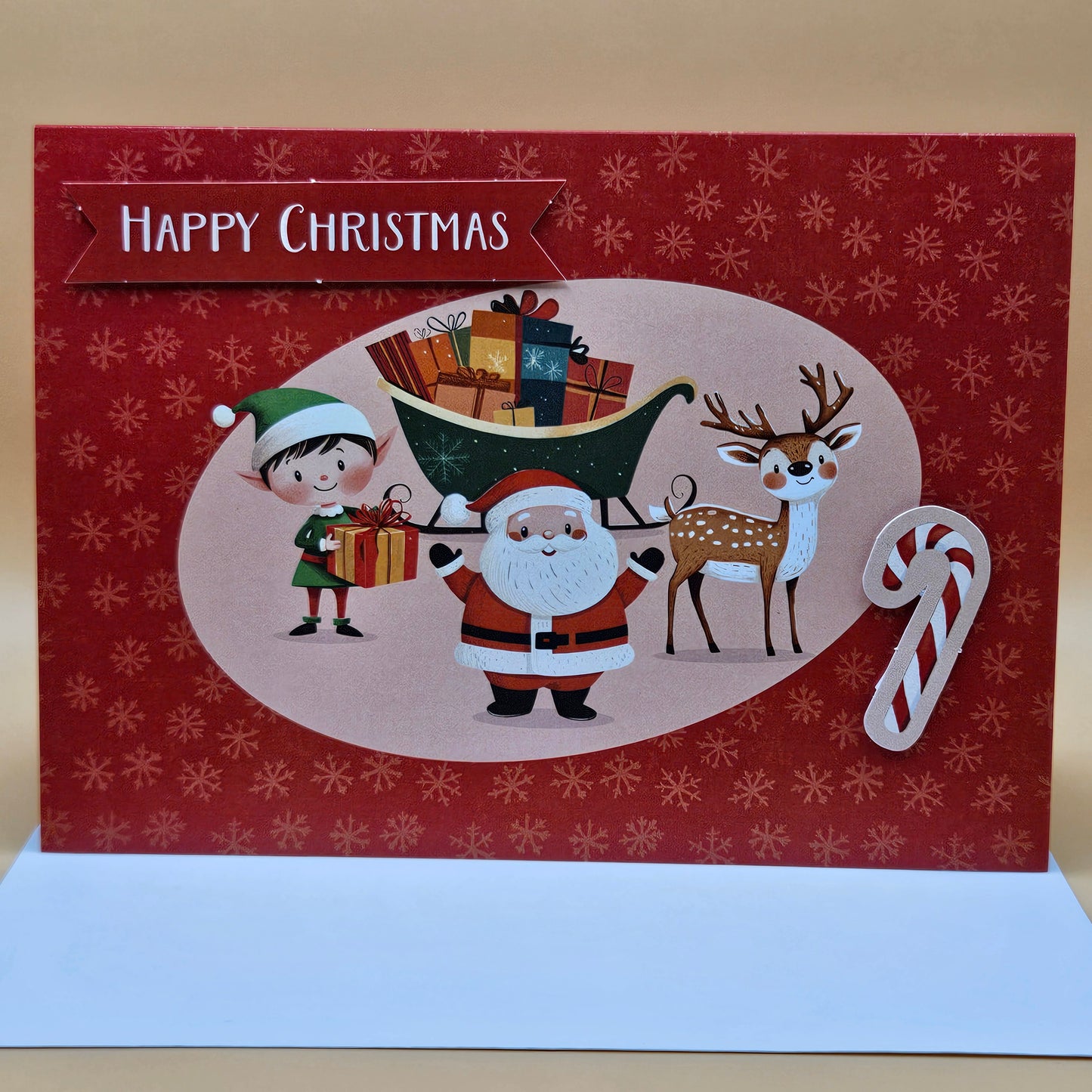 Handmade Pop-Up Christmas Card, Santa's Workshop with Elves and Reindeer