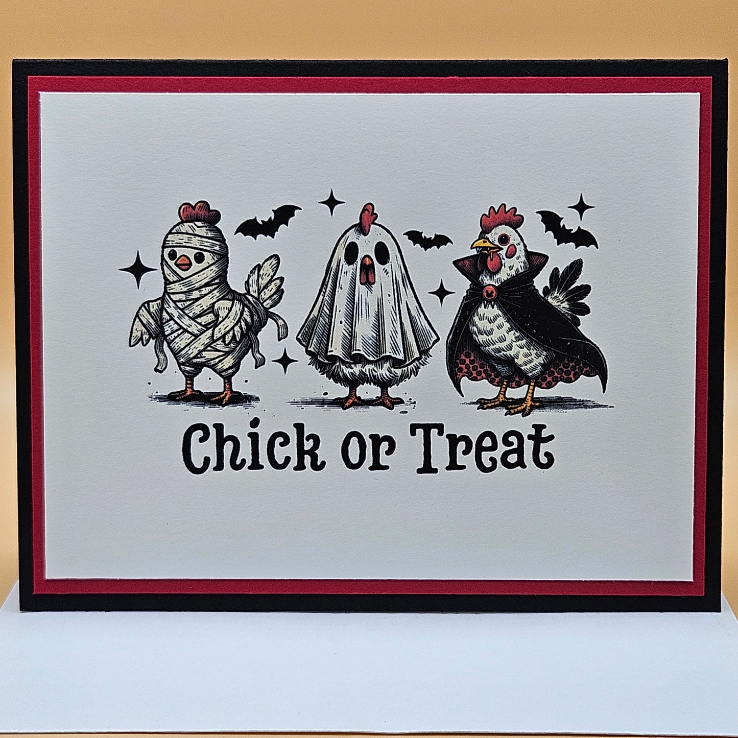 Handmade Halloween Card, Funny Chicken Greeting Card, “Chick or Treat”