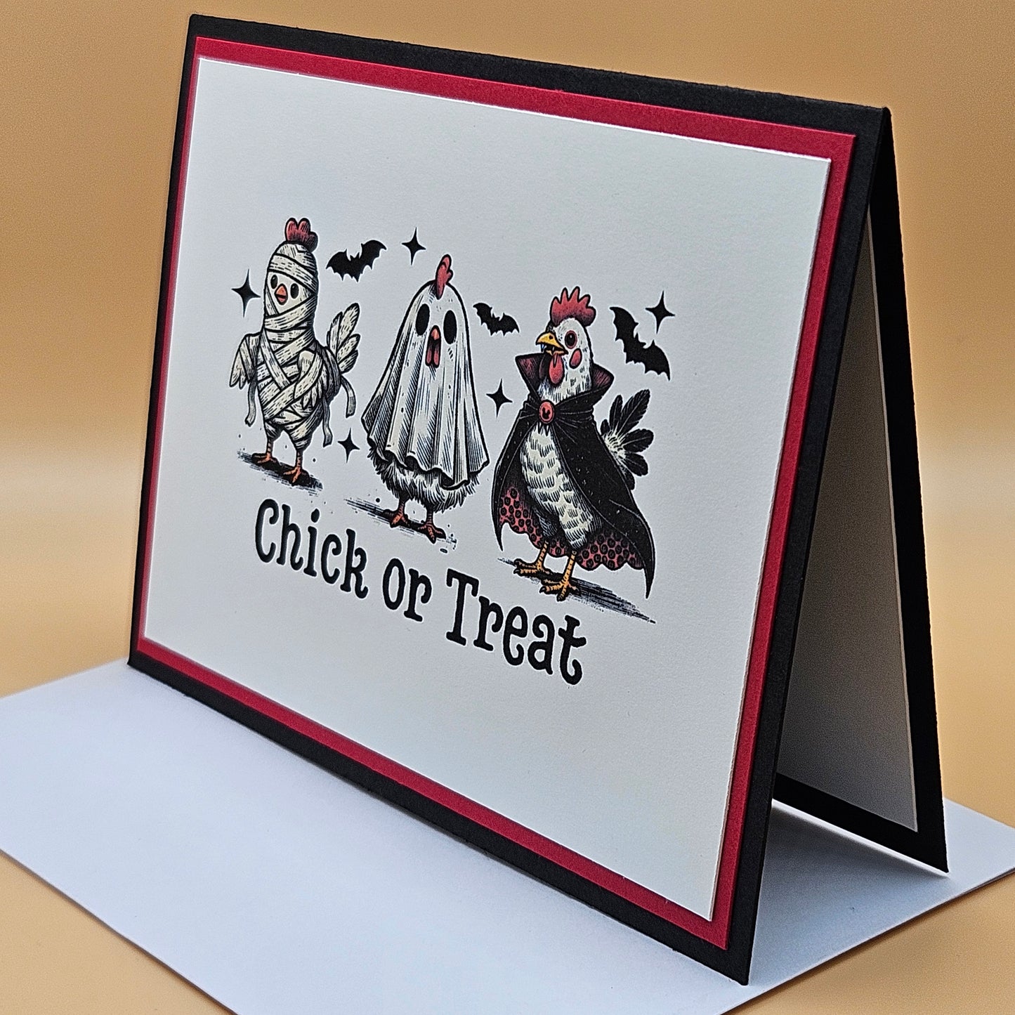 Handmade Halloween Card, Funny Chicken Greeting Card, “Chick or Treat”