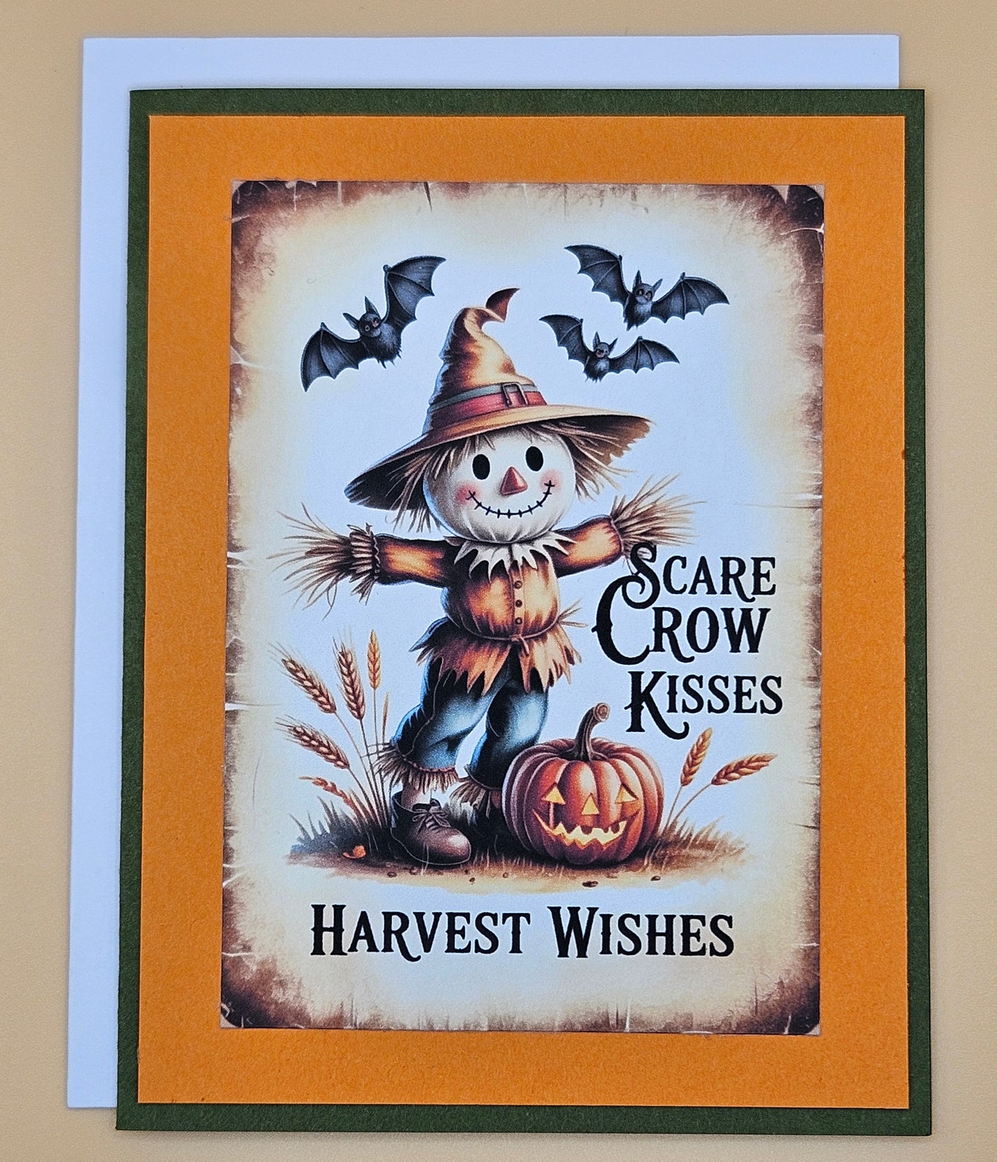 Handmade Halloween Card, Autumn Greeting Card for Friends and Family, Thanksgiving Scarecrow Harvest