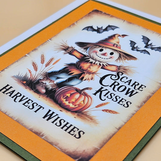 Handmade Halloween Card, Autumn Greeting Card for Friends and Family, Thanksgiving Scarecrow Harvest Tiddly Pom Cards