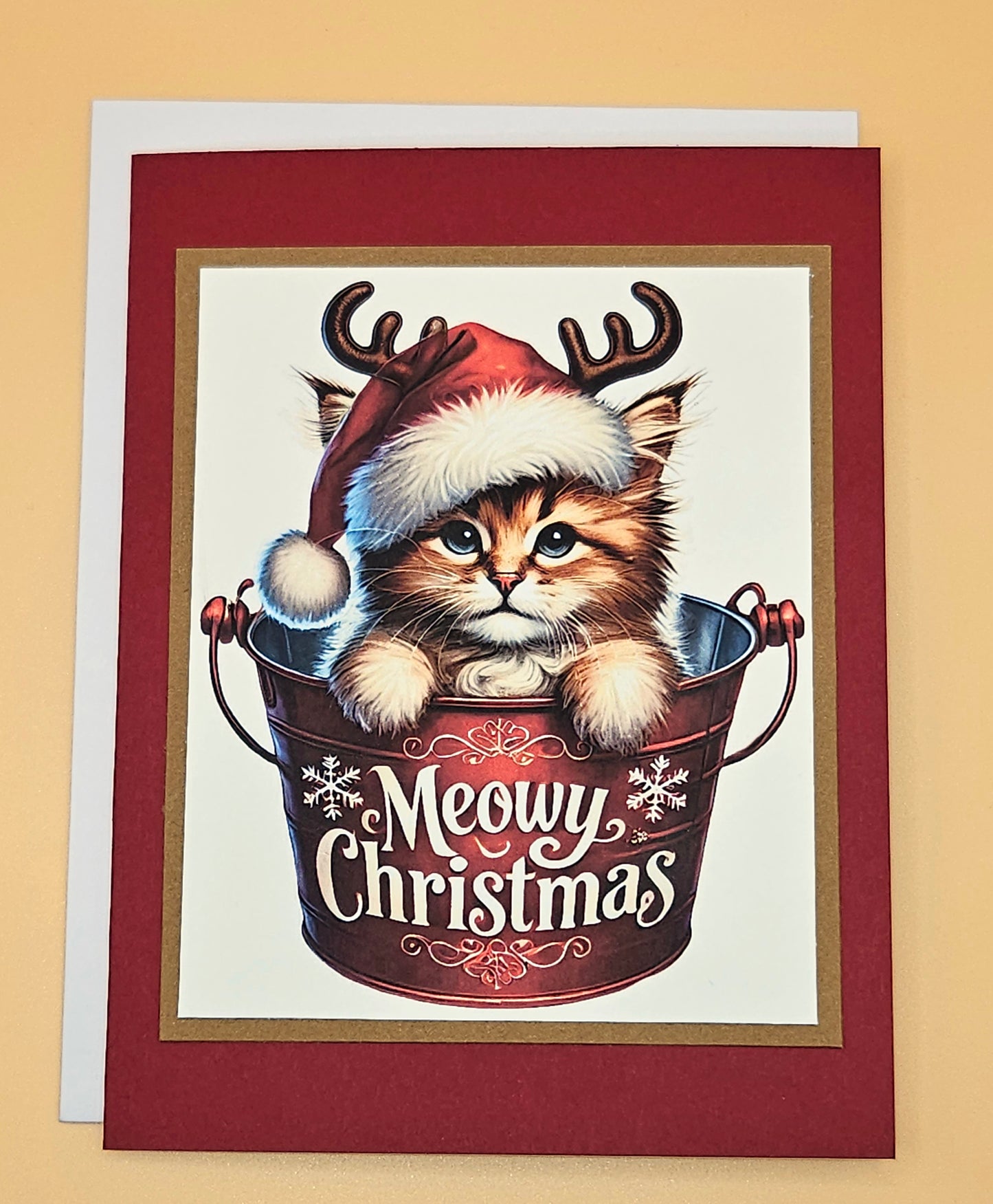 Handmade Christmas Card, Funny “Meowy Christmas” Holiday Greeting Card for Cat Lovers