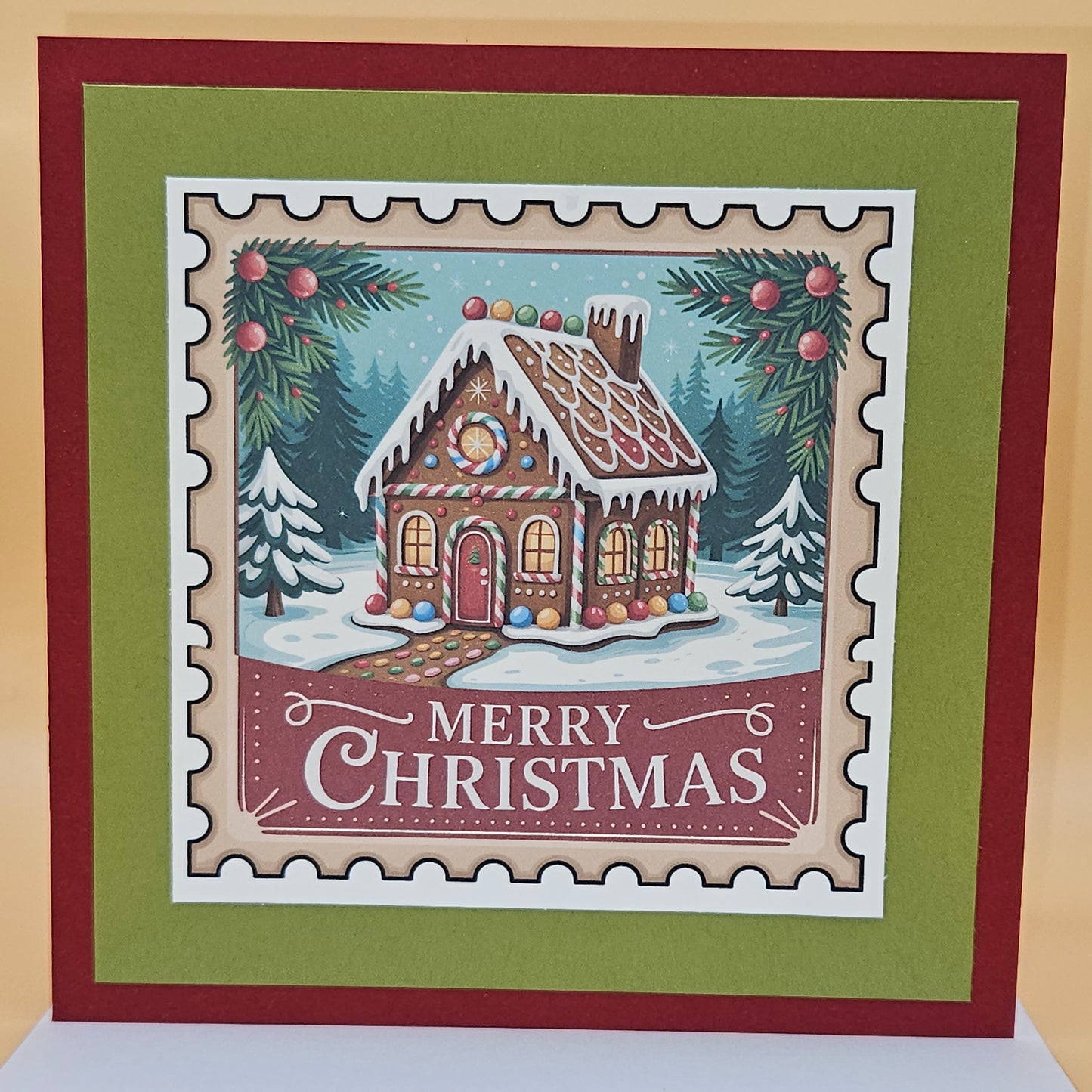 Handmade Christmas Card Bundle, Vintage Stamp Holiday Greeting Cards set of 4, Classic Train, Gingerbread, Tree & Village Designs