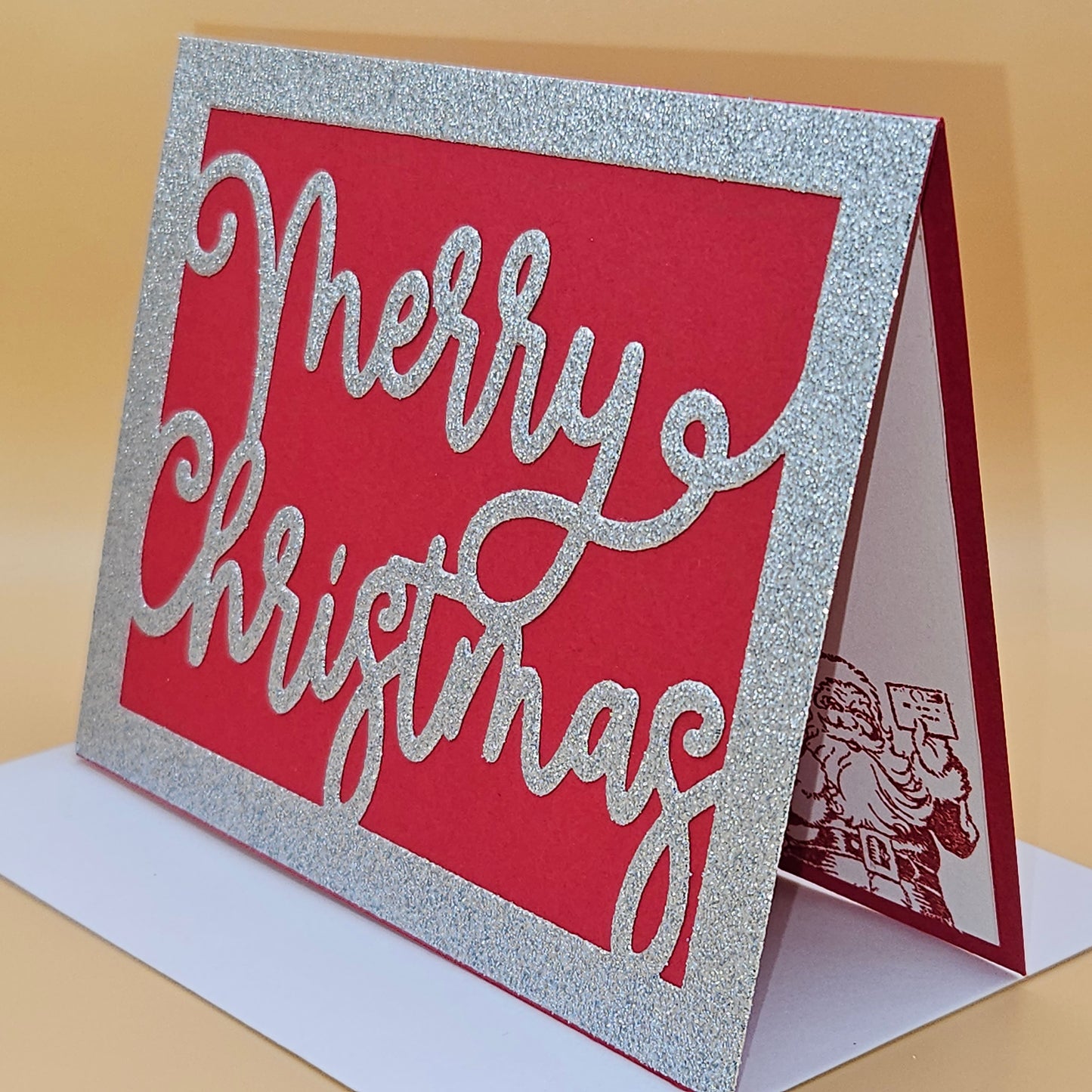 Handmade Merry Christmas Card, Silver Glitter Holiday Greeting Card