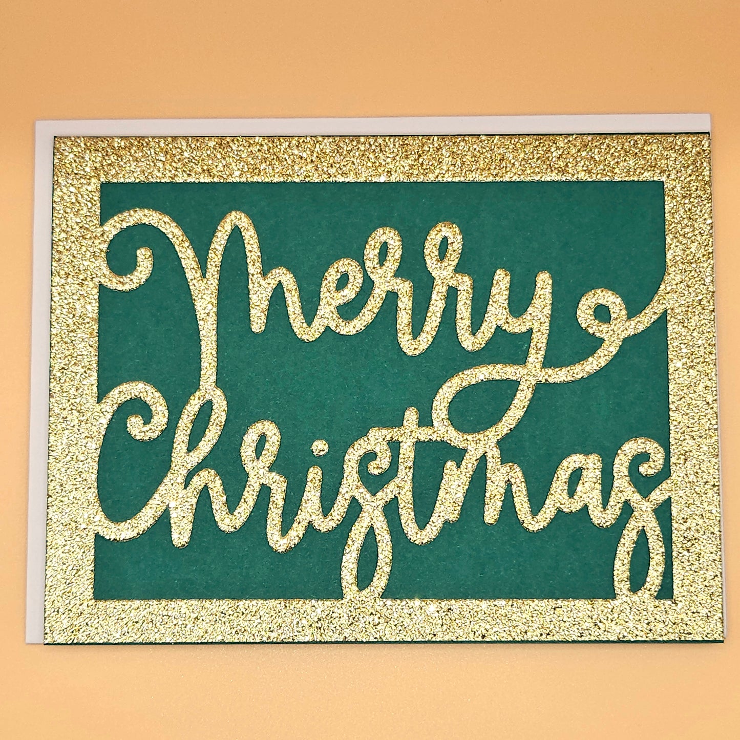 Handmade Merry Christmas Card, Gold Glitter Holiday Greeting Card