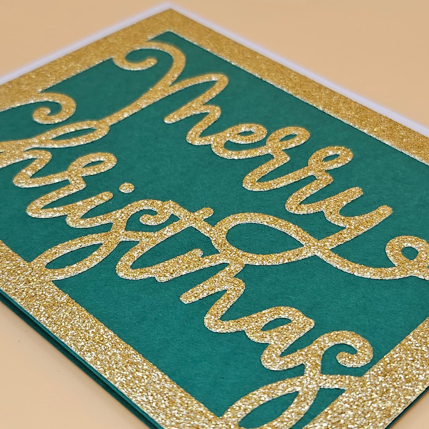 Handmade Merry Christmas Card, Gold Glitter Holiday Greeting Card