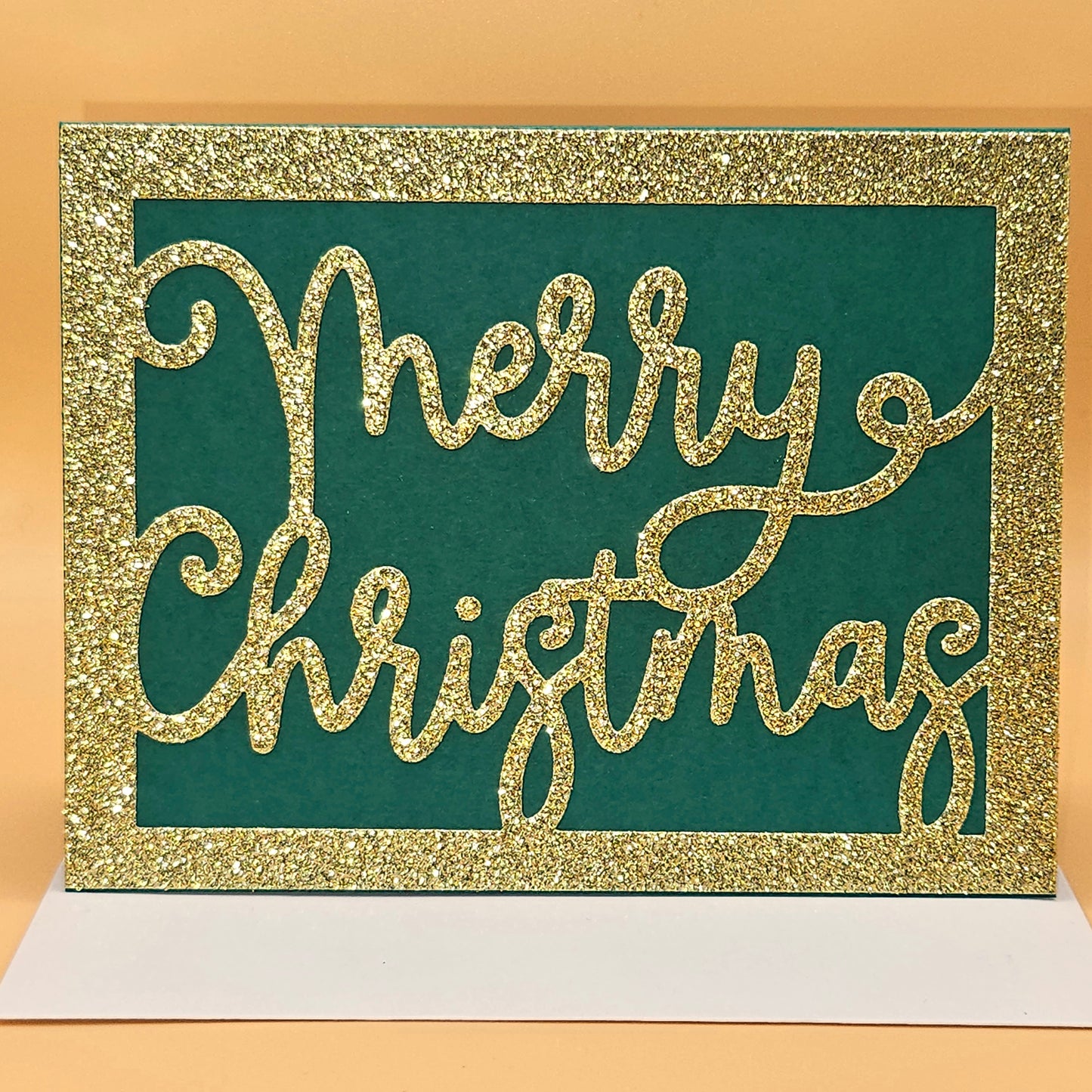 Handmade Merry Christmas Card, Gold Glitter Holiday Greeting Card